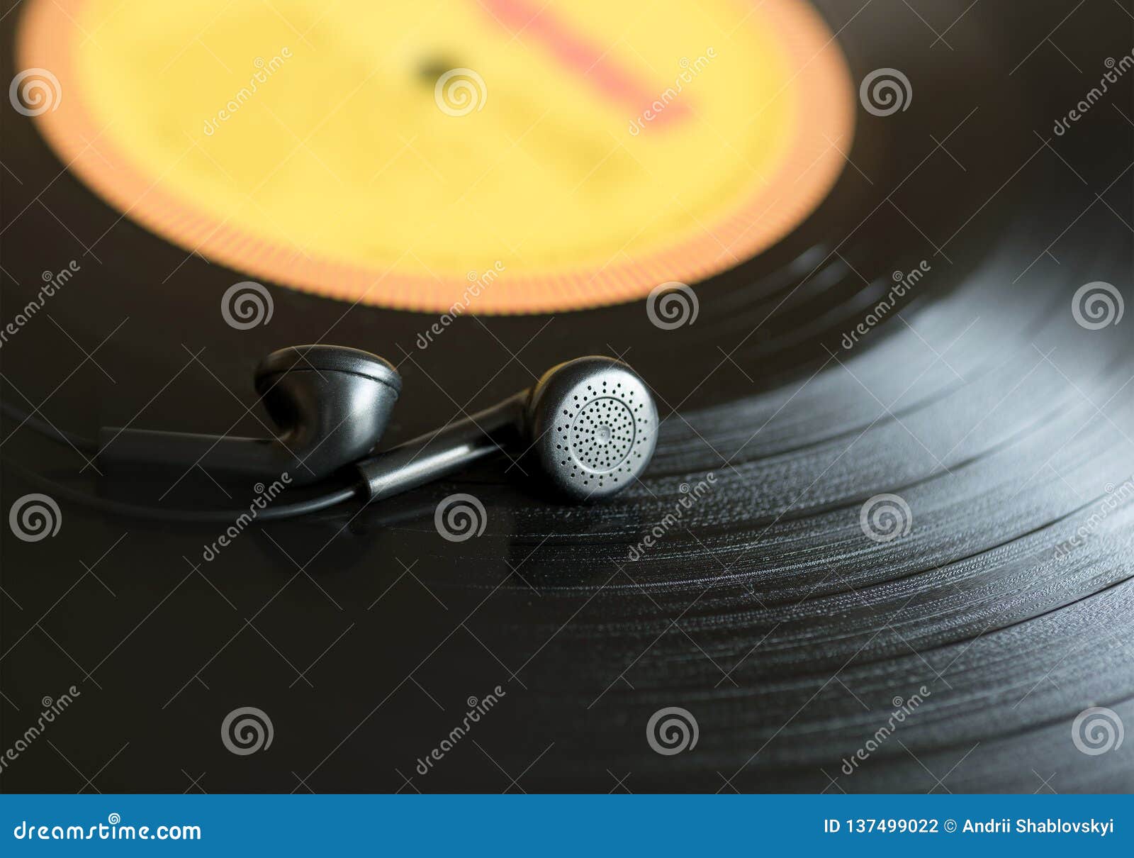 Music Vinyl Record. Plate and Earphones Close Up, MusiÑ Stock Photo Image of earphones, needle