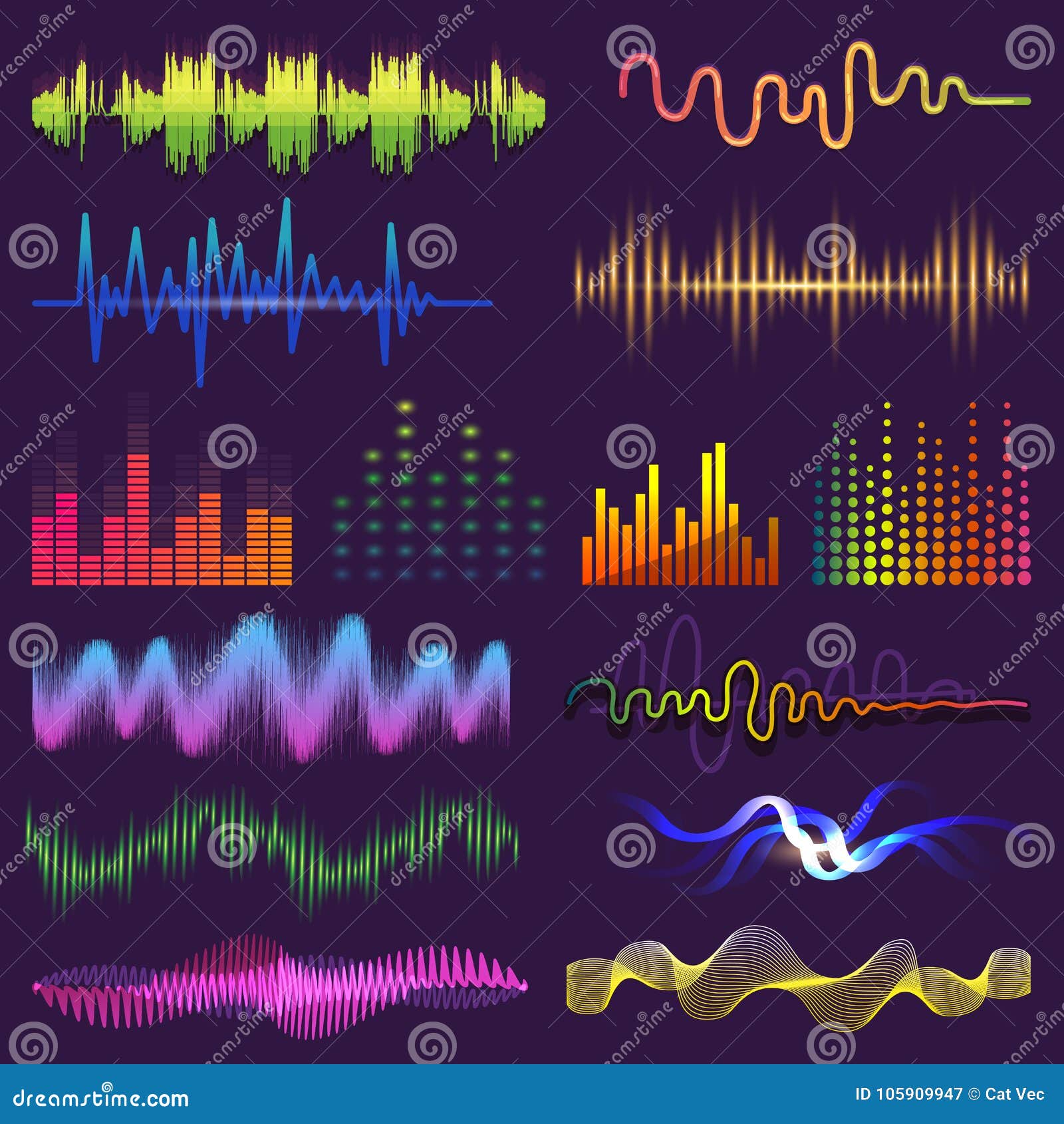 music waves of sound on radio  audio sounding waveform and wavelength of soundtrack and waved voice with soundwave