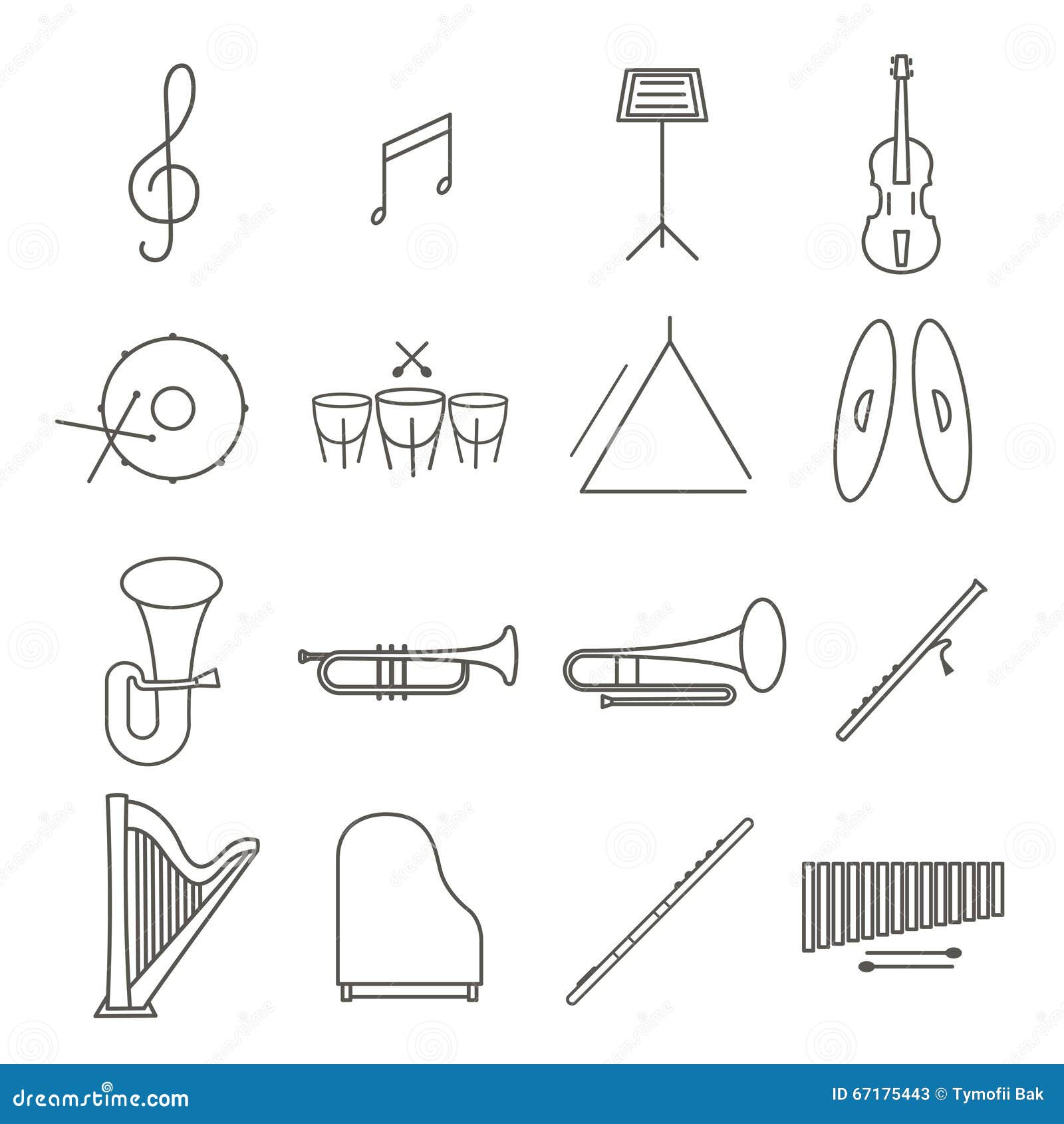 musica instrument thin line icon set