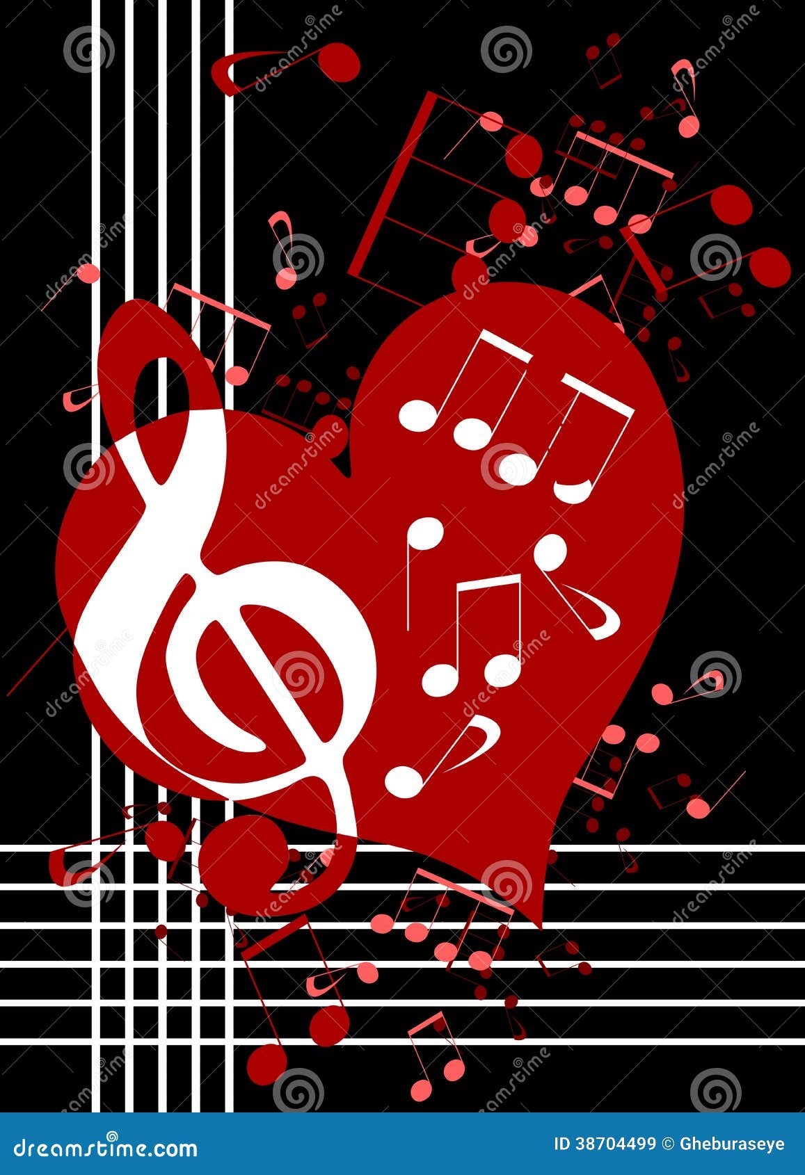 Musical Background With Notes And Hearts Stock