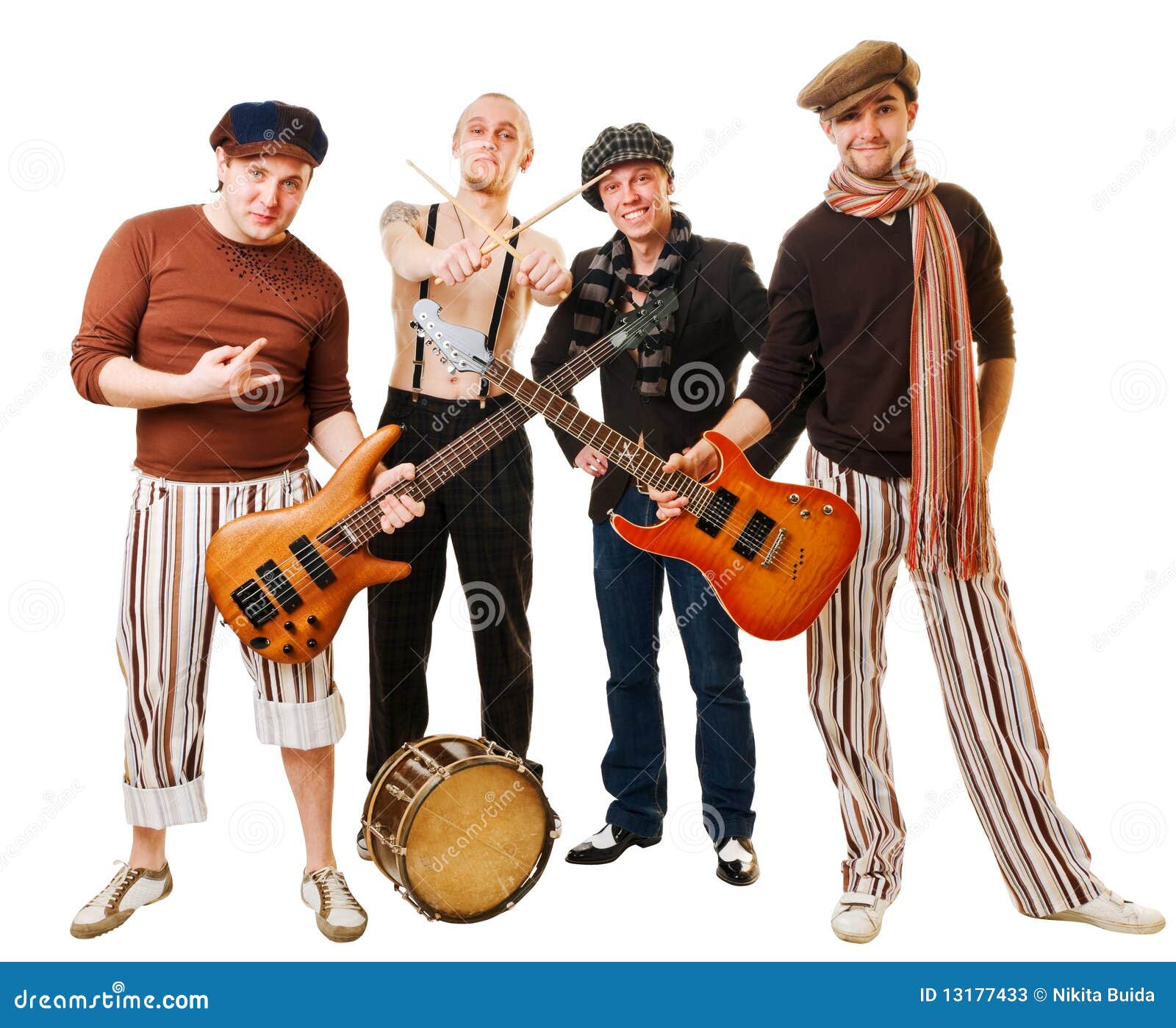 Musical Band With Their Instruments On White Stock Image Image of