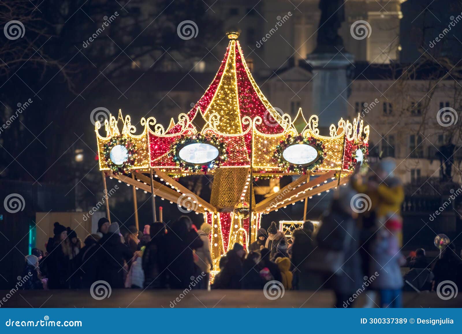 Musical Christmas Carousel, Decorated with Festive Illumination on the ...