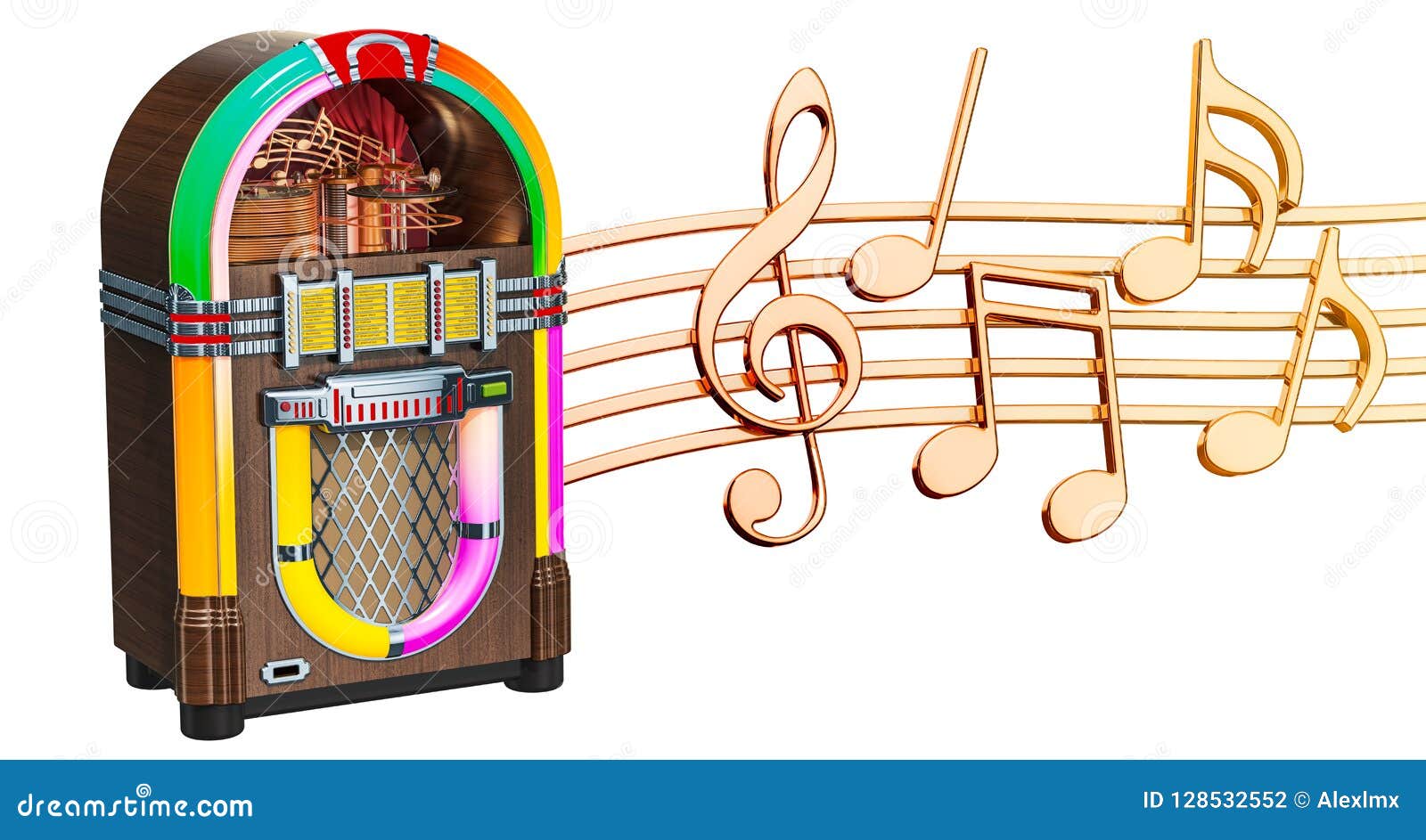 Download Musical Concept. Jukebox With Music Notes, 3d Rendering Stock Illustration - Illustration of ...