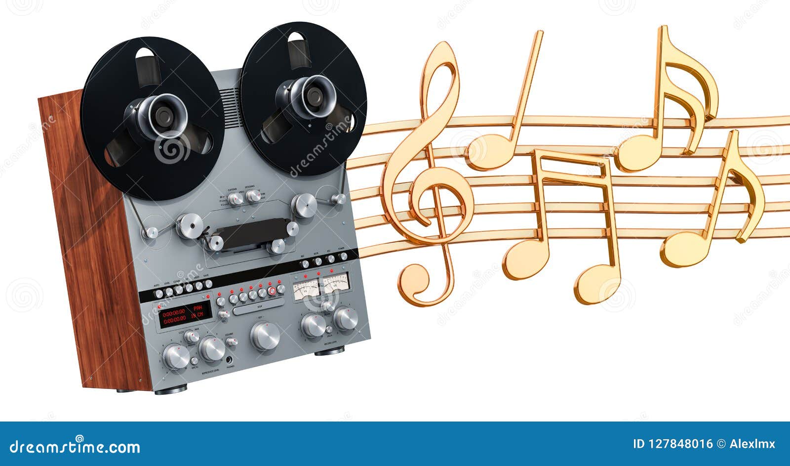 Musical Concept. Retro Reel-to-reel Tape Recorder with Music Not