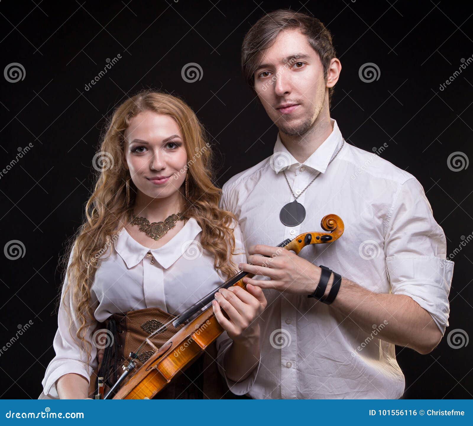 Musical couple  with violin  stock photo Image of retro 