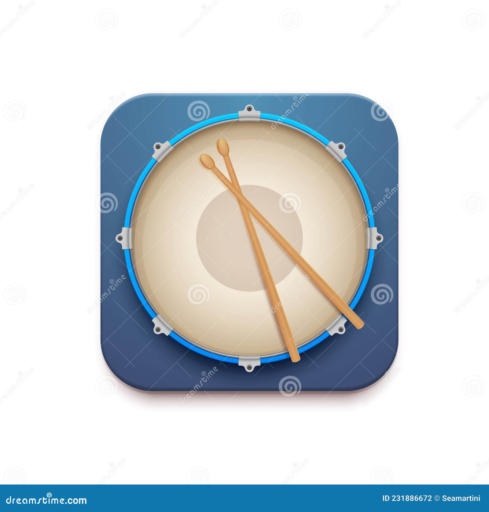 Musical Drum Kit App Vector Icon with Sticks Stock Illustration