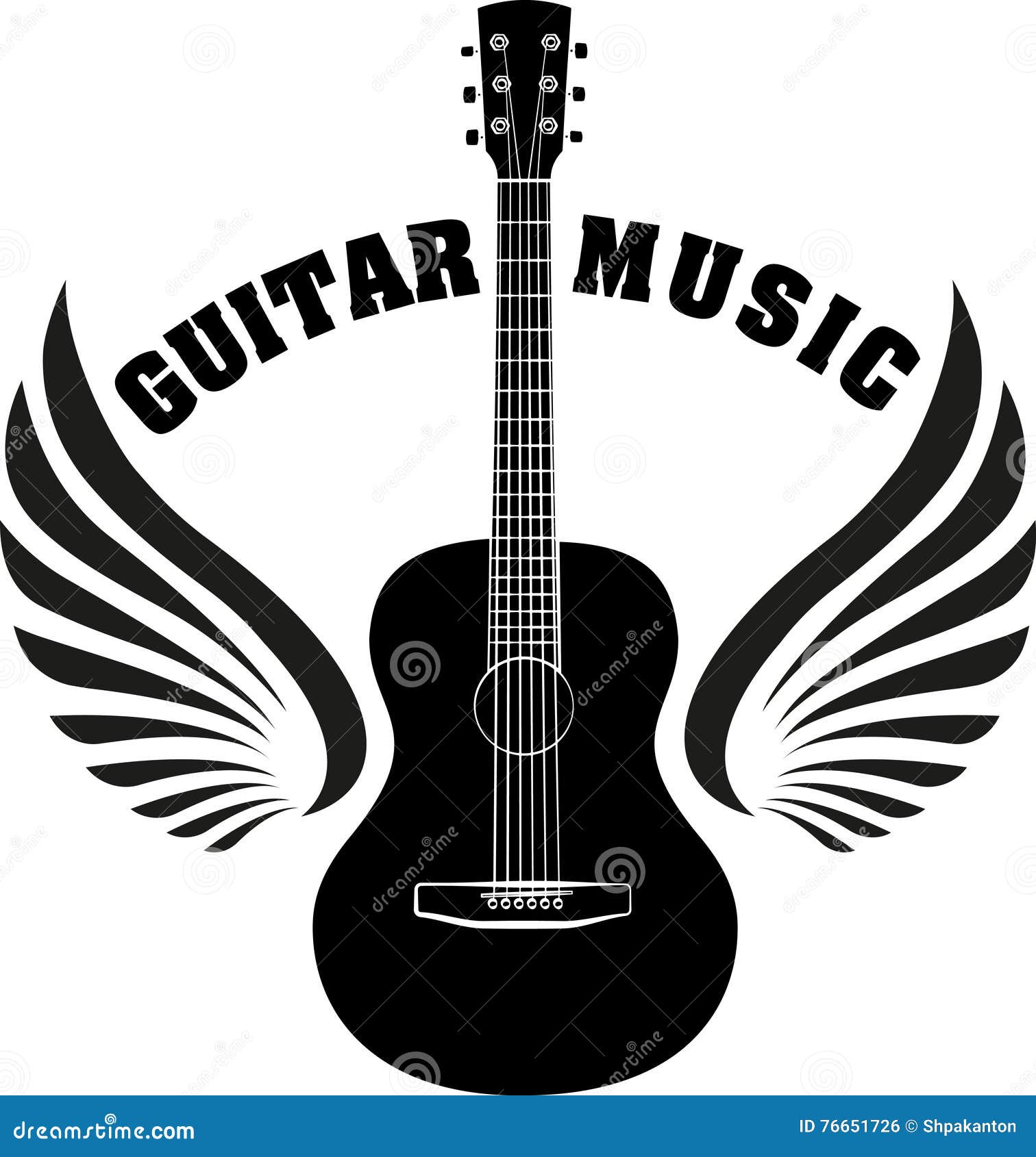 Musical Emblem with Wings, Fire and Caption Guitar Music Stock Vector