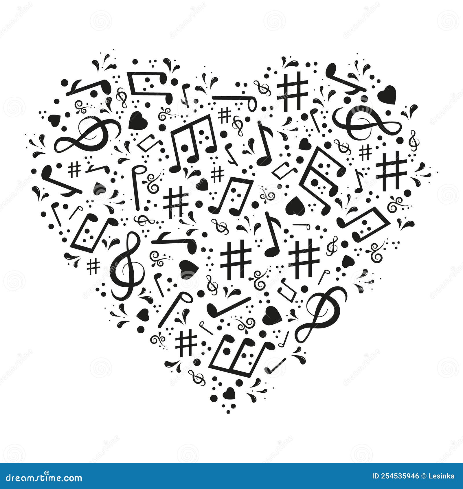Musical Heart with Notes, Vector Isolated Illustration Stock Vector Illustration of vector