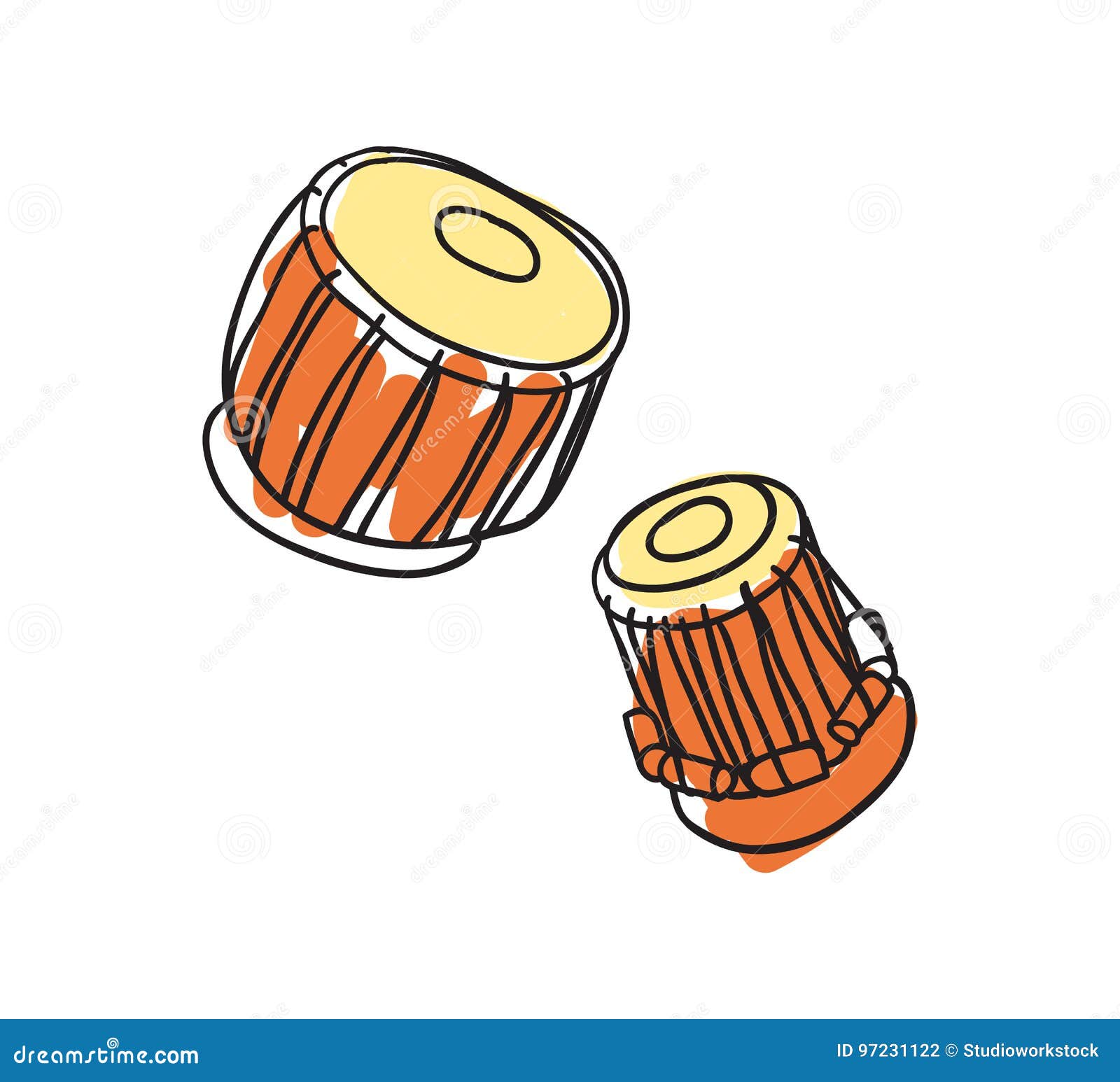 Vecteur Stock Drum tam-tam, ethnic music instrument, sketch