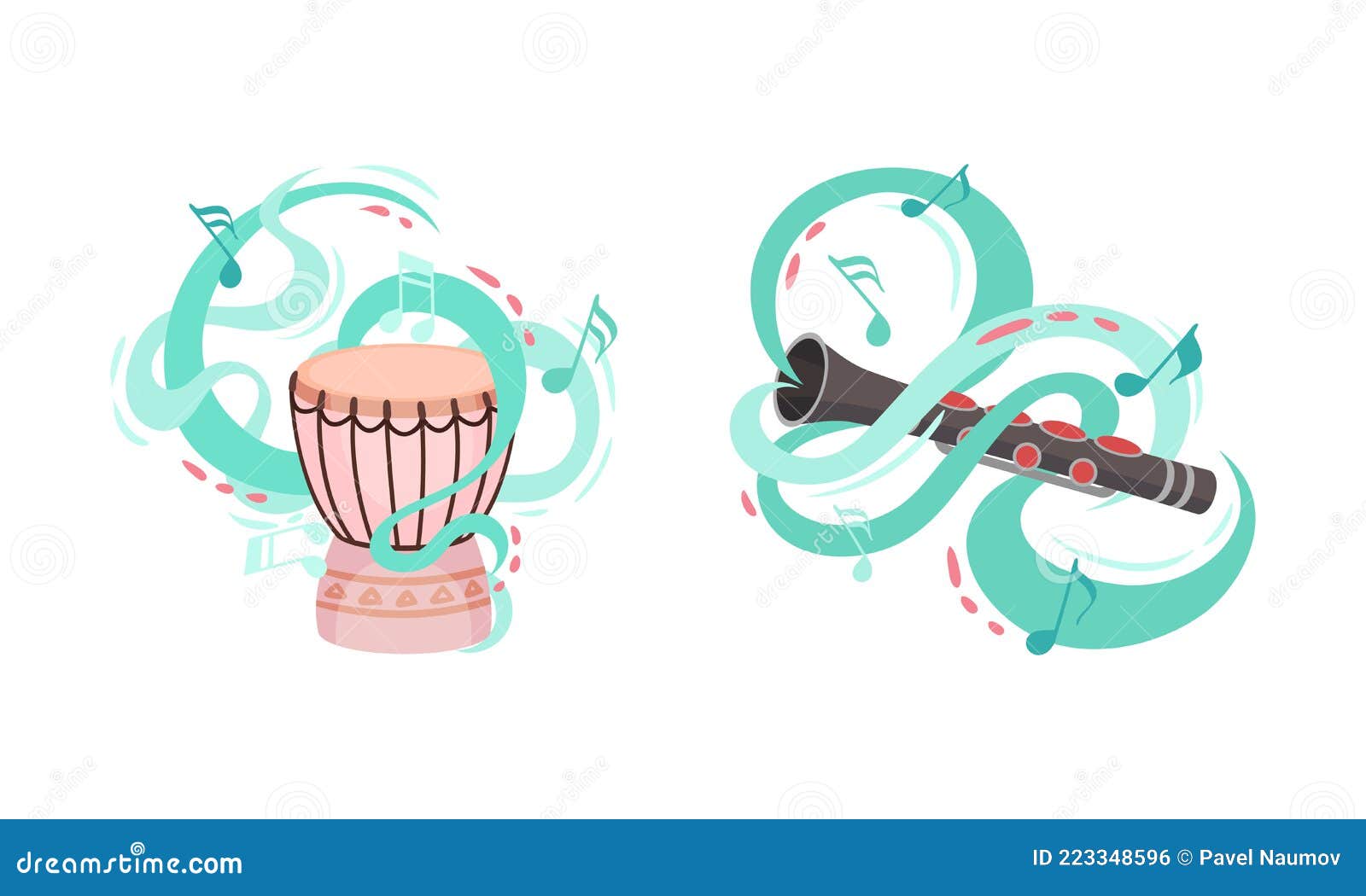 Musical Instruments with Flute and Drum Twisted with Decorative