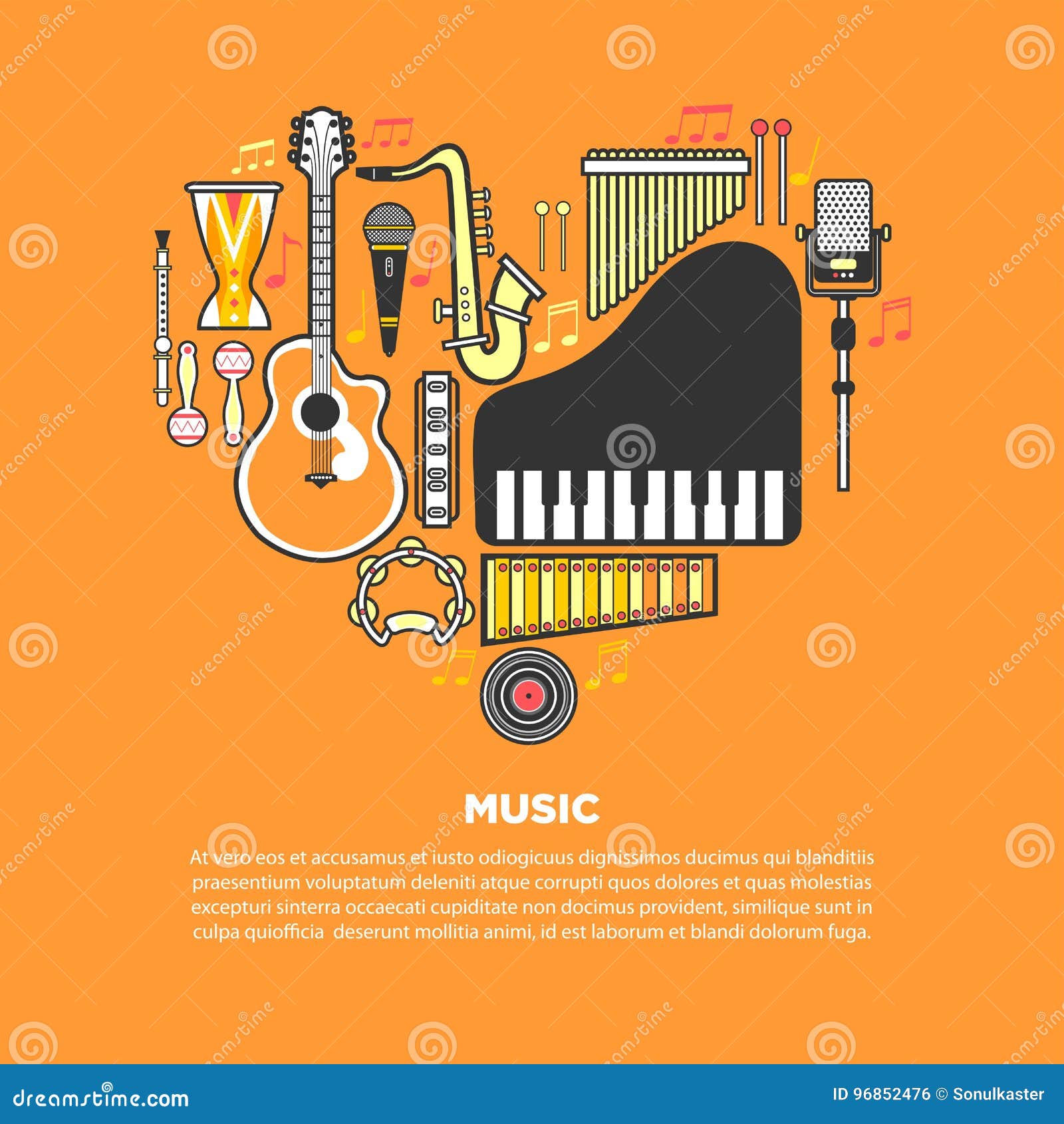 Musical Instruments Formed in Heart Illustration Stock Vector