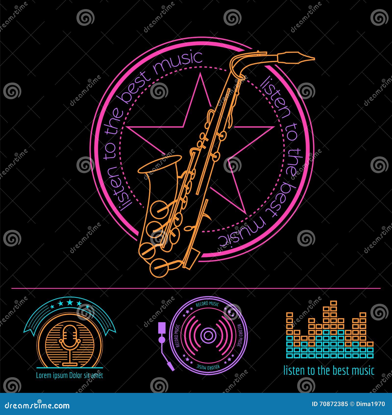 Musical Instruments Logos and Badges. Graphic Template Stock Vector