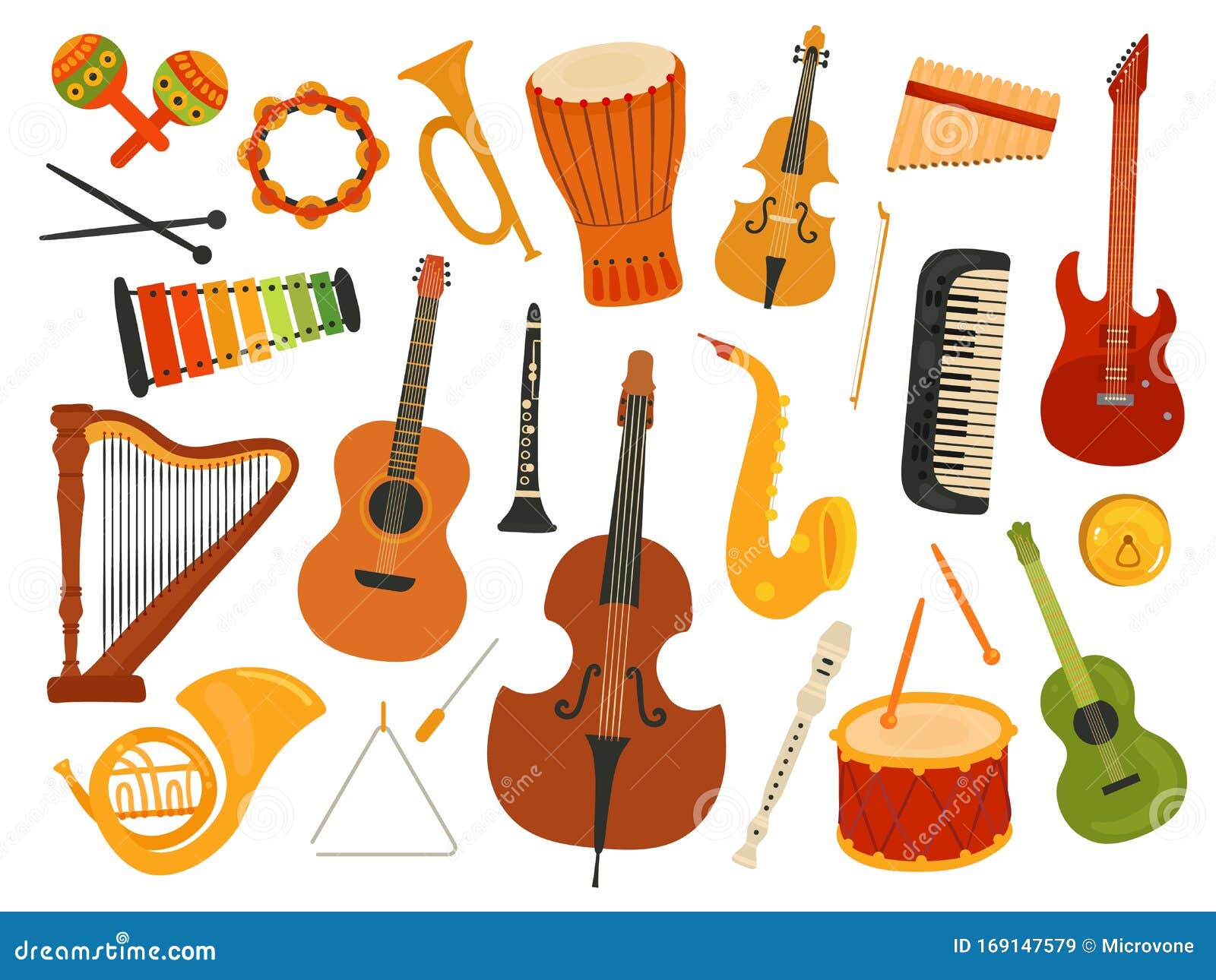 Musical Instruments. Music Sound Instrument, Harp and Flute, Synthesizer  and Drum. Graphics Instrumental Toys Stock Vector - Illustration of  festival, horn: 169147579