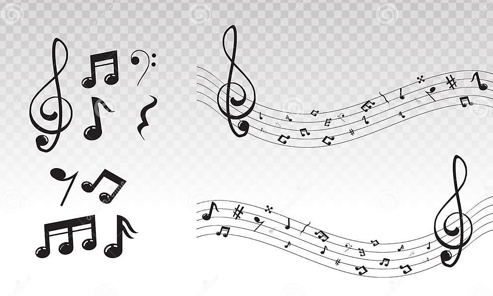 Musical Scale Symbol or Musical Notes on a Transparent Background Stock