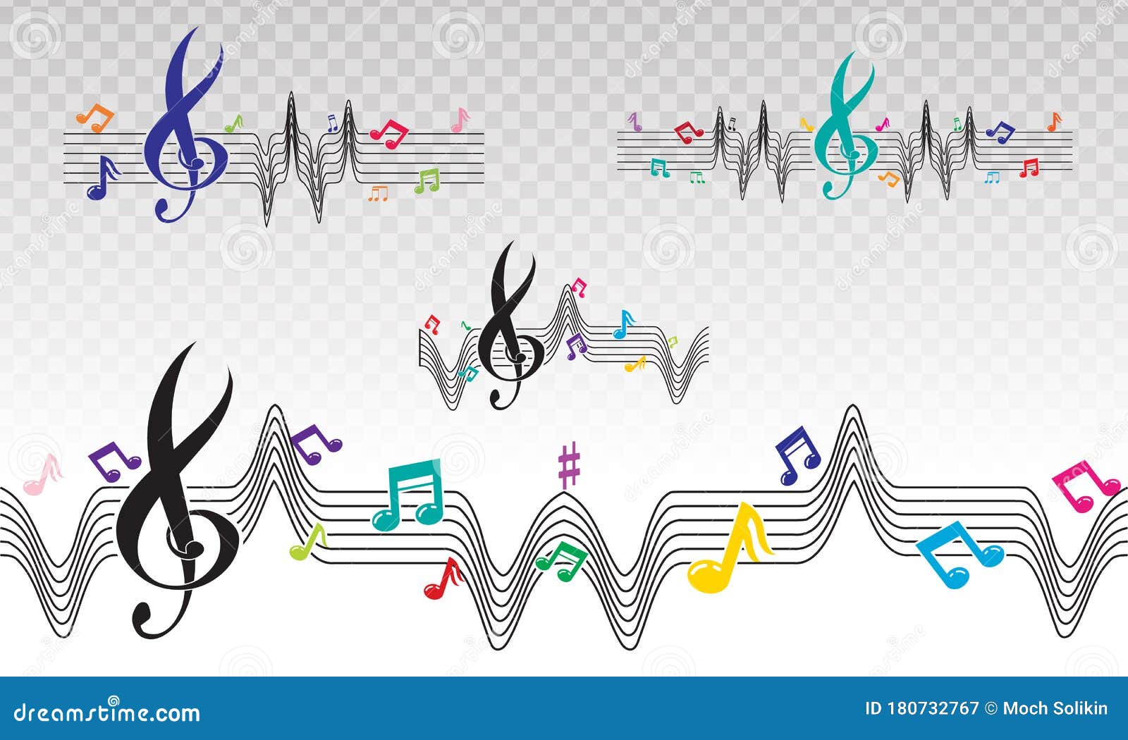 Musical Scale Symbol or Musical Notes on a Transparent Background Stock