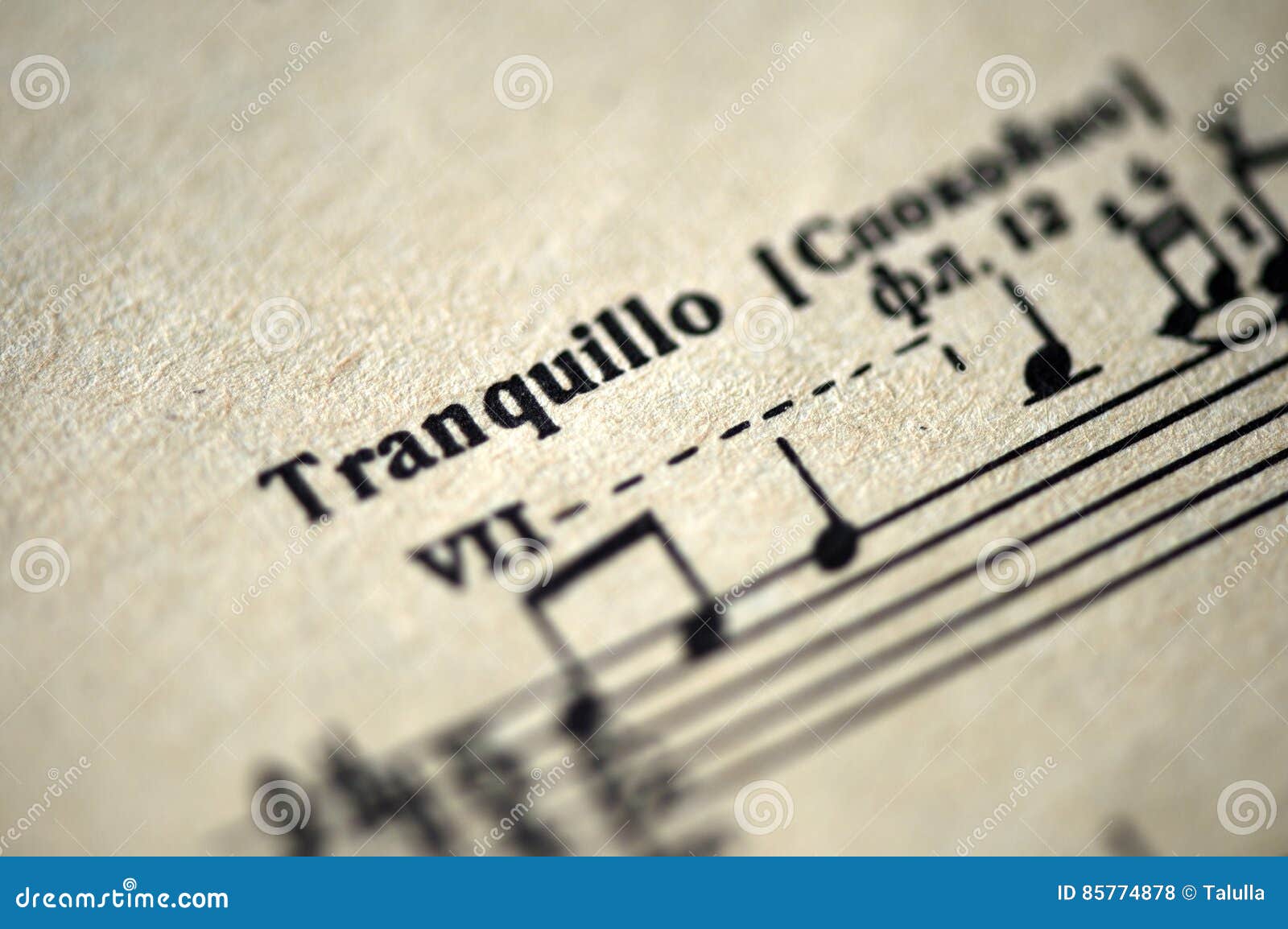 musical tempo `tranquillo` in a music book