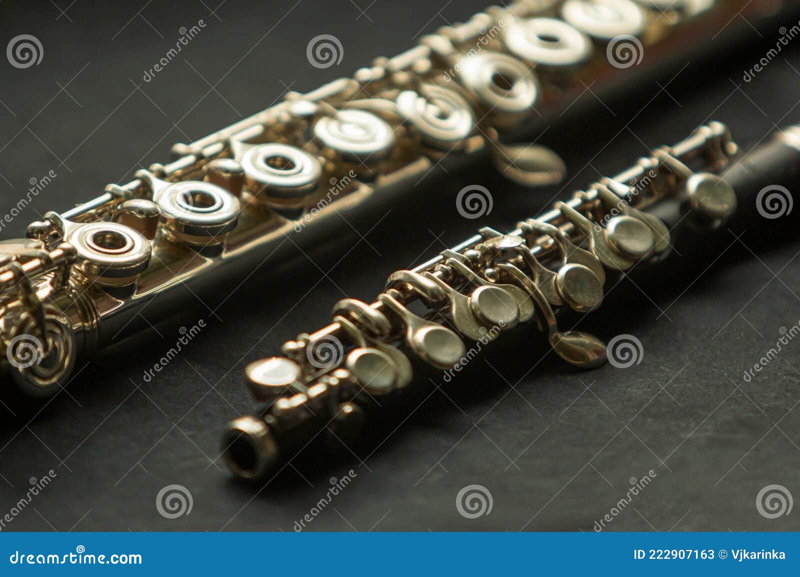 musical wind instrument piccolo flute and brass flute.