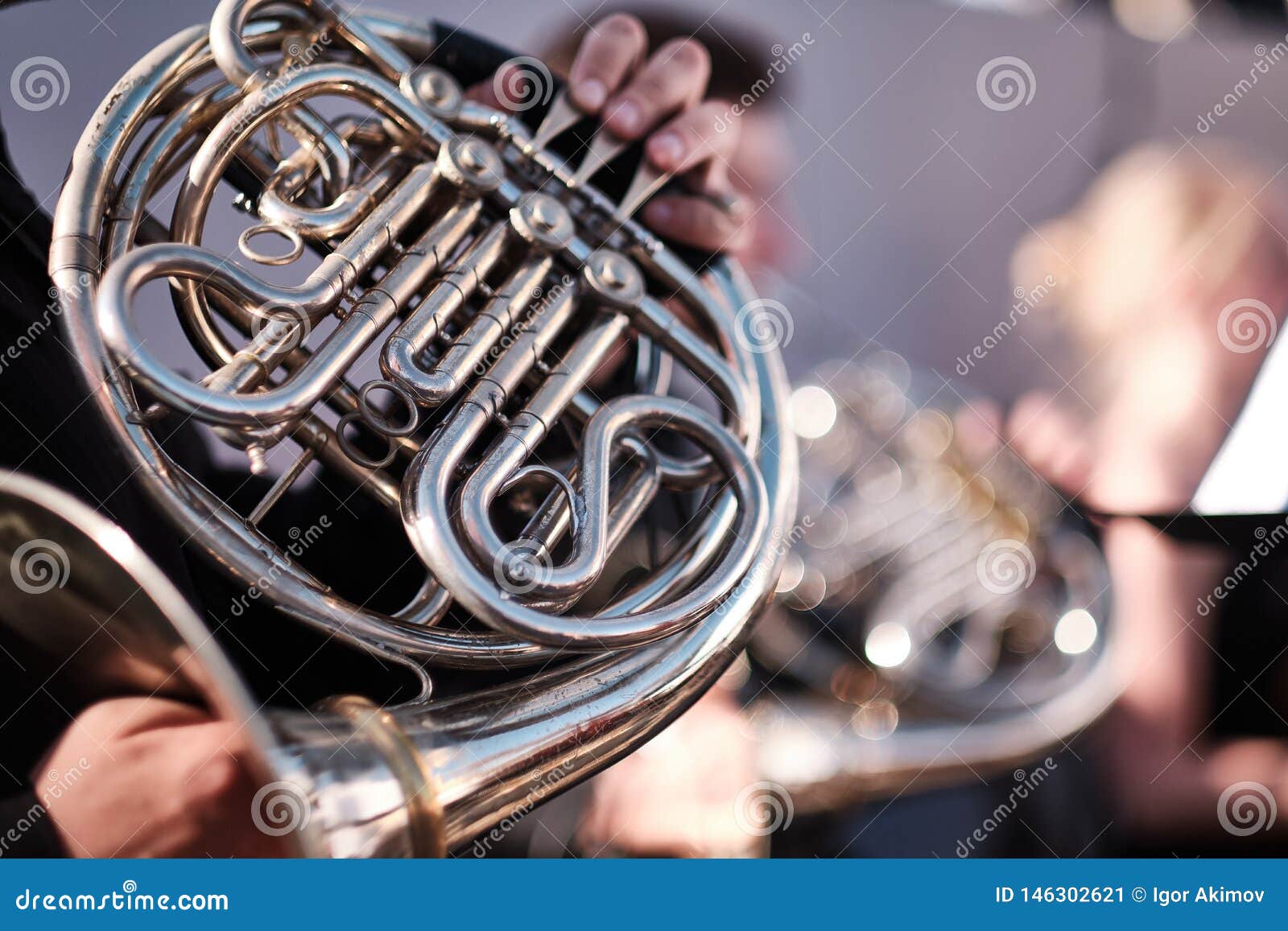 Musician Horn Player Performs His Musical Part in a Symphony Orchestra ...