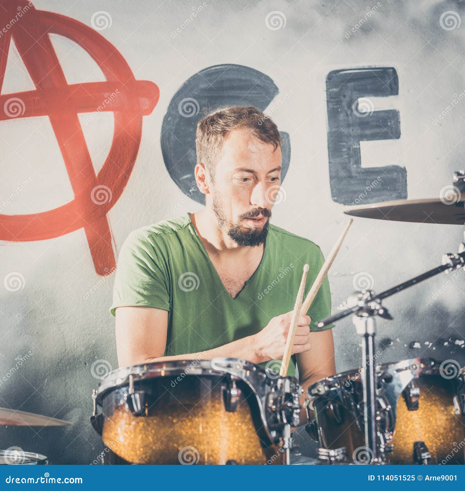 Musician Playing the Drums on Stage Stock Image - Image of drummer ...