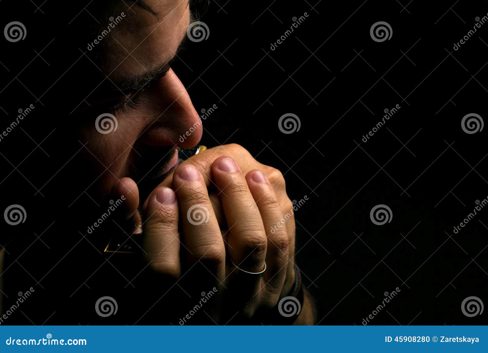 Musician Playing on Harmonica Stock Photo Image of brass, light 45908280