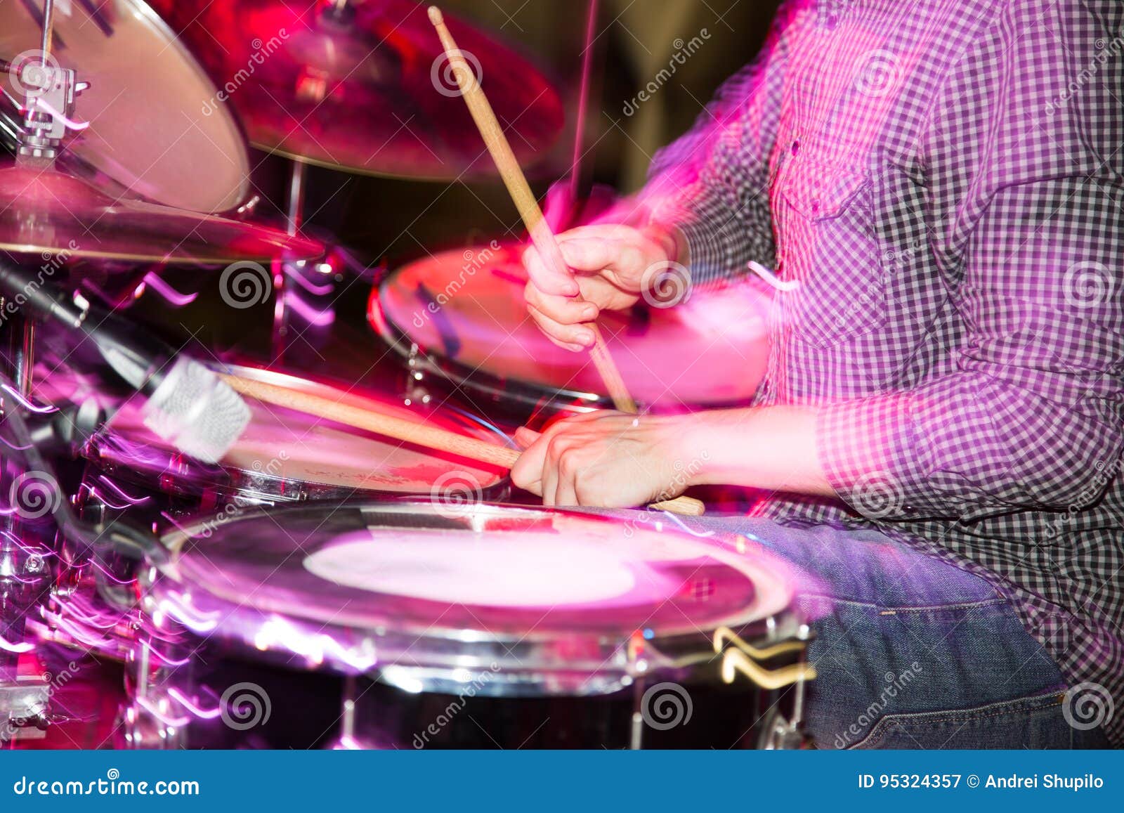 Musician Plays Drums in a Rock Band Stock Image Image of night