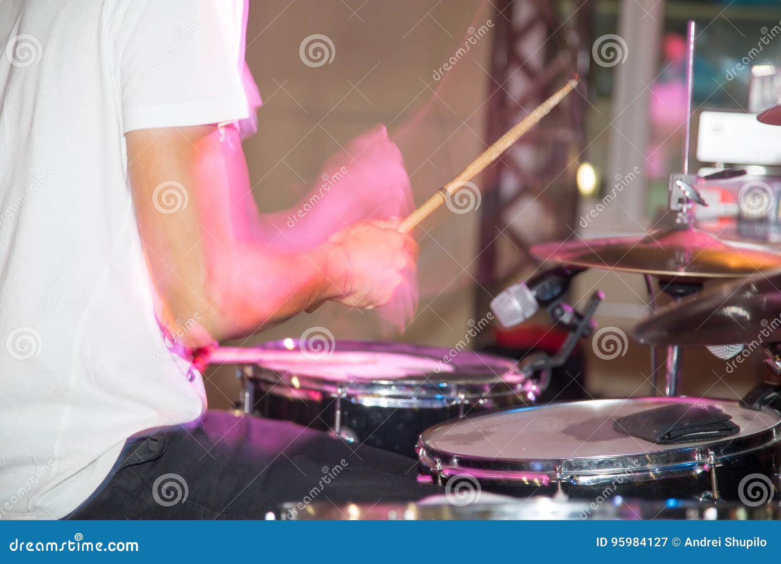 Musician Plays Drums in a Rock Band Stock Image Image of music, band
