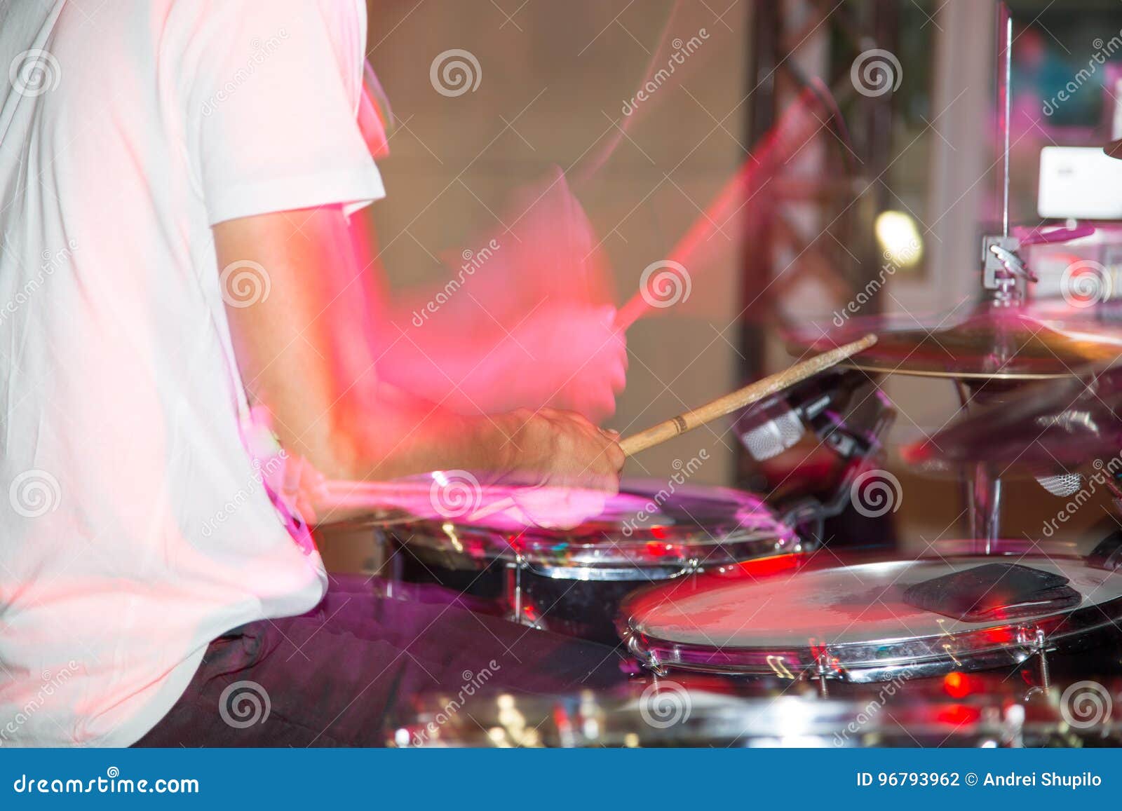 Musician Plays Drums in a Rock Band Stock Photo Image of show, stage