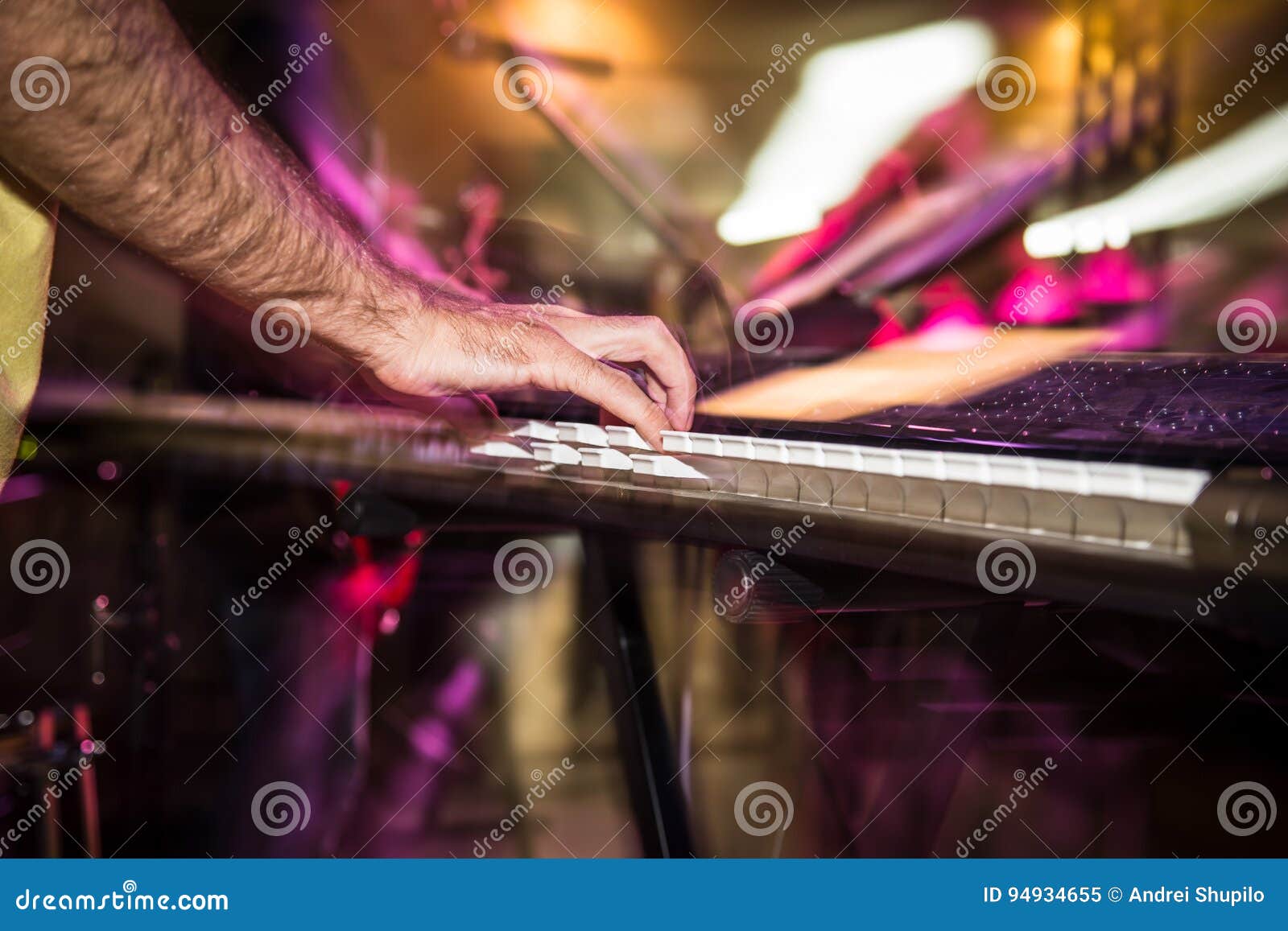 Musician Plays Keyboards in a Rock Band Stock Image Image of