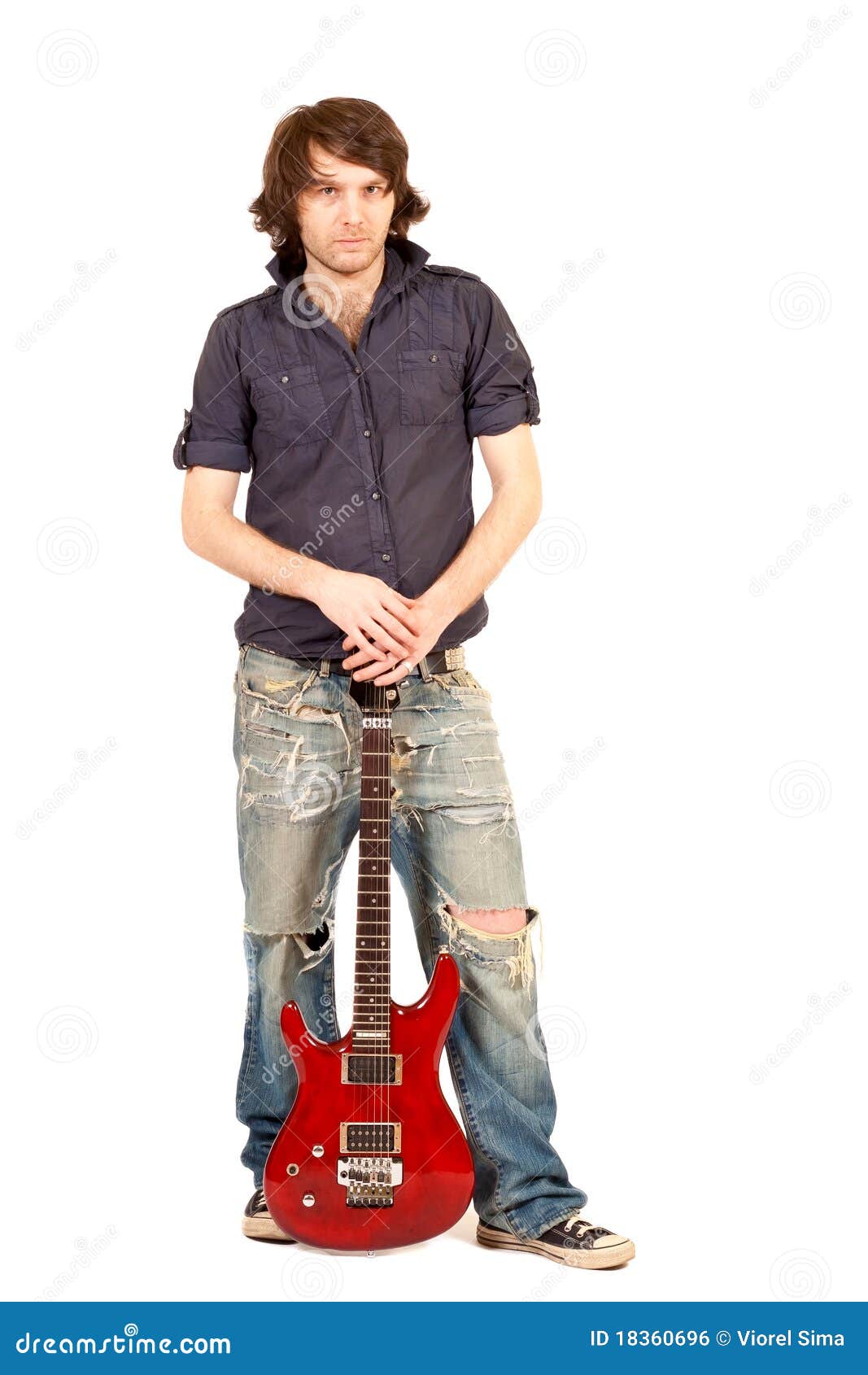 Musician Standing with Electric Guitar Stock Photo Image of adult