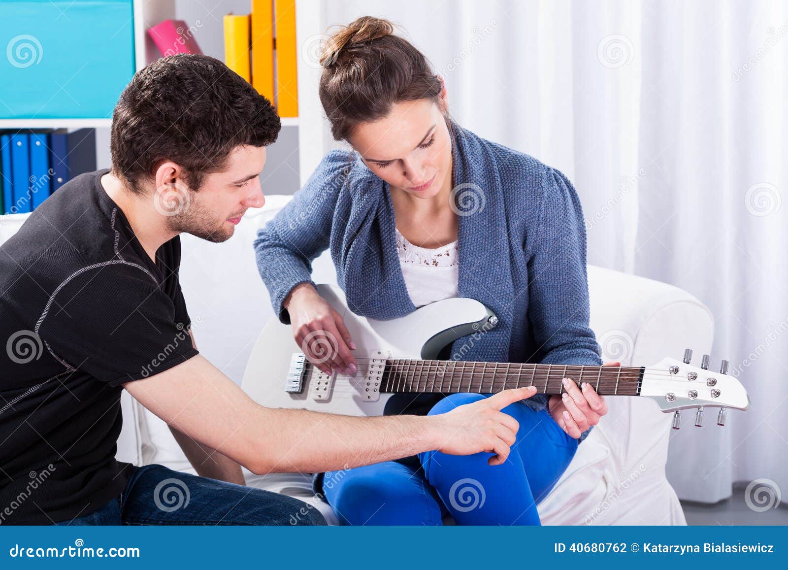 Musician Teaching His Girlfriend Playing Guitar Stock Photo Image of
