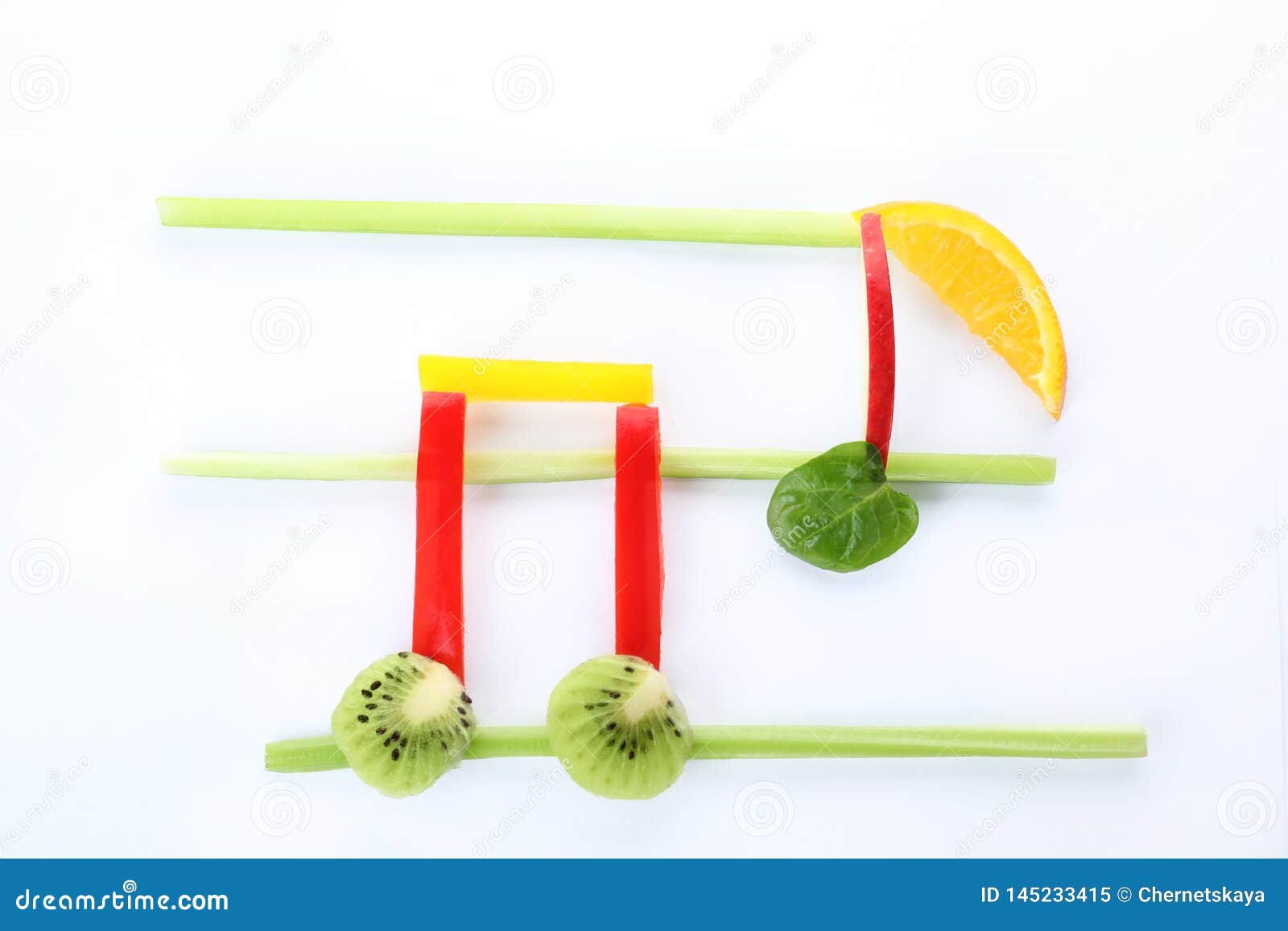 Musikalische Anmerkungen Machten Von Den Obst Und Gemüse Von Auf Weißem  Hintergrund Stockbild - Bild von zitrone, nahrung: 145233415