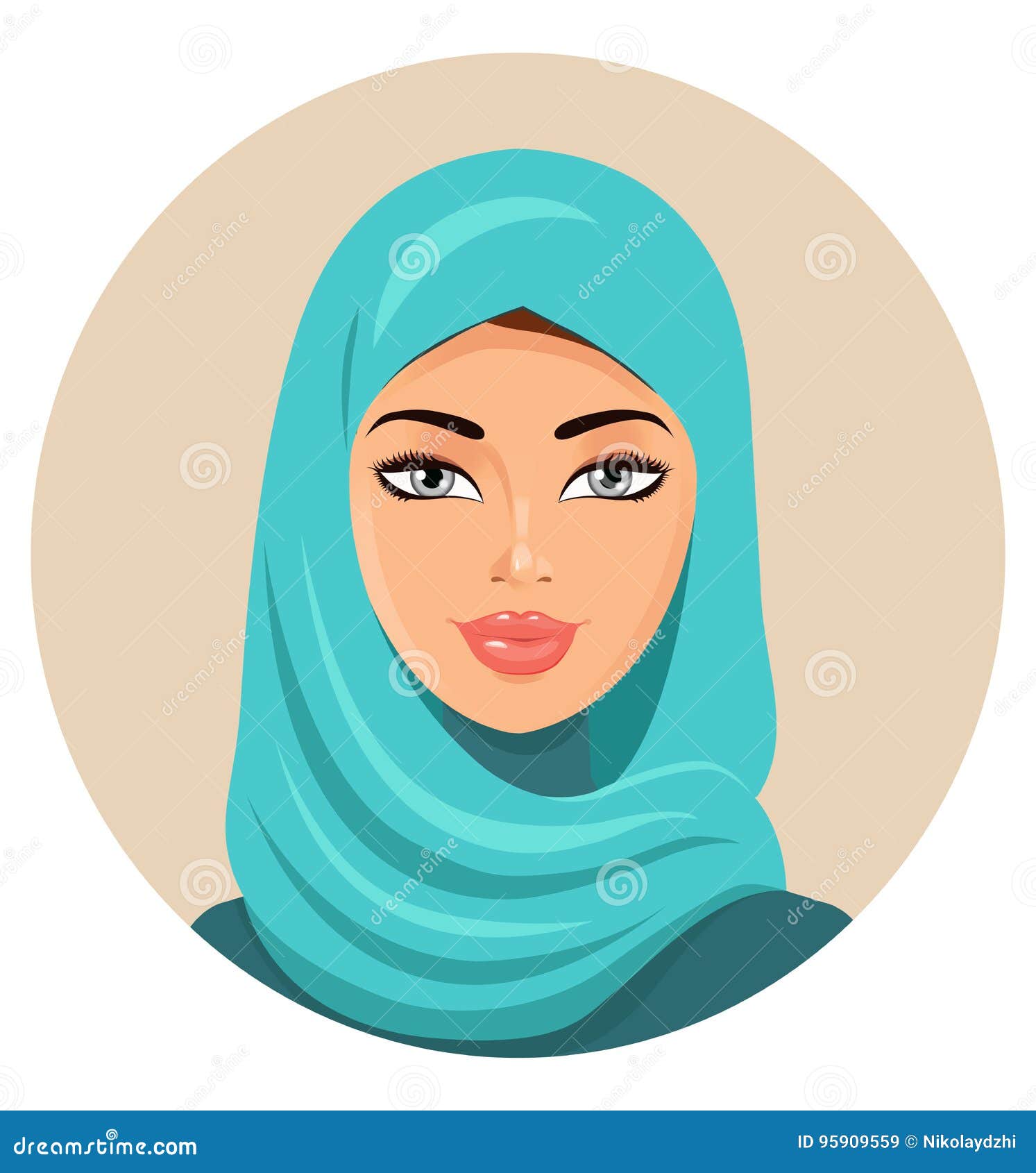 Muslim Arab Woman In Colored Hijab Arabian Portrait Vector Ill