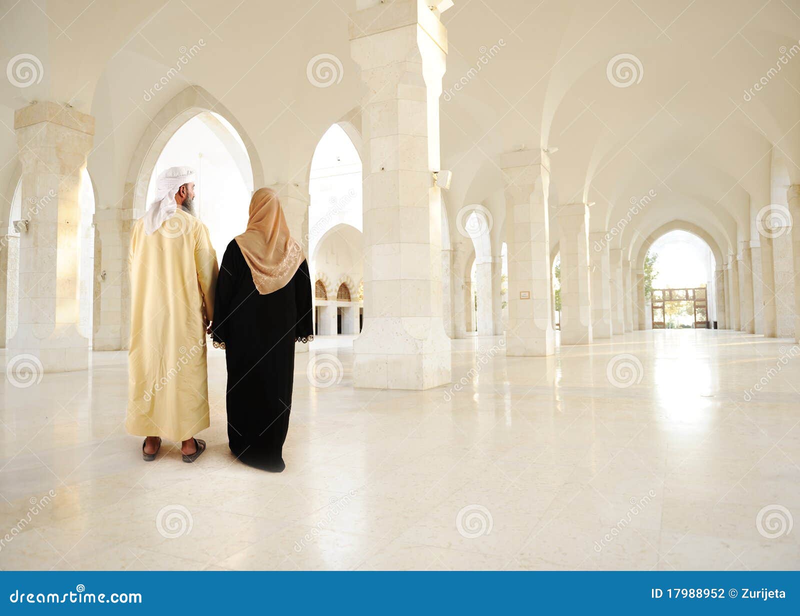 Muslim Arabic Couple Inside Modern Building Stock 