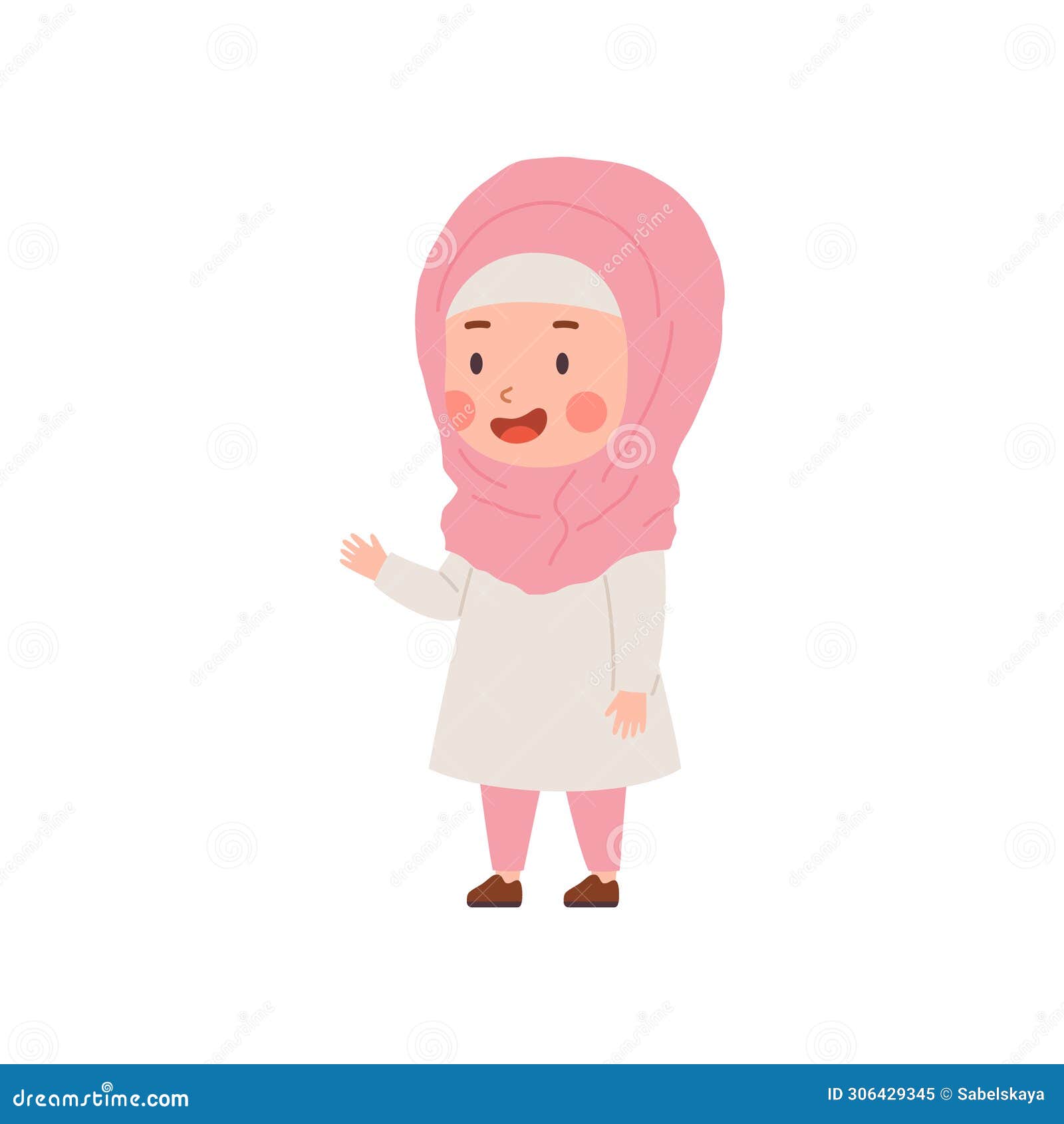 Muslim Child, Little Girl, Cartoon Vector Illustration Isolated on ...