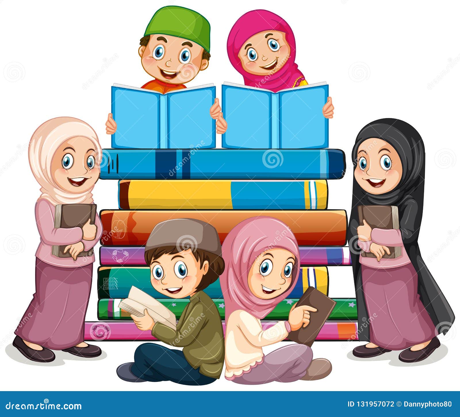 Muslim Children Reading Book Stock Vector Illustration Of Element