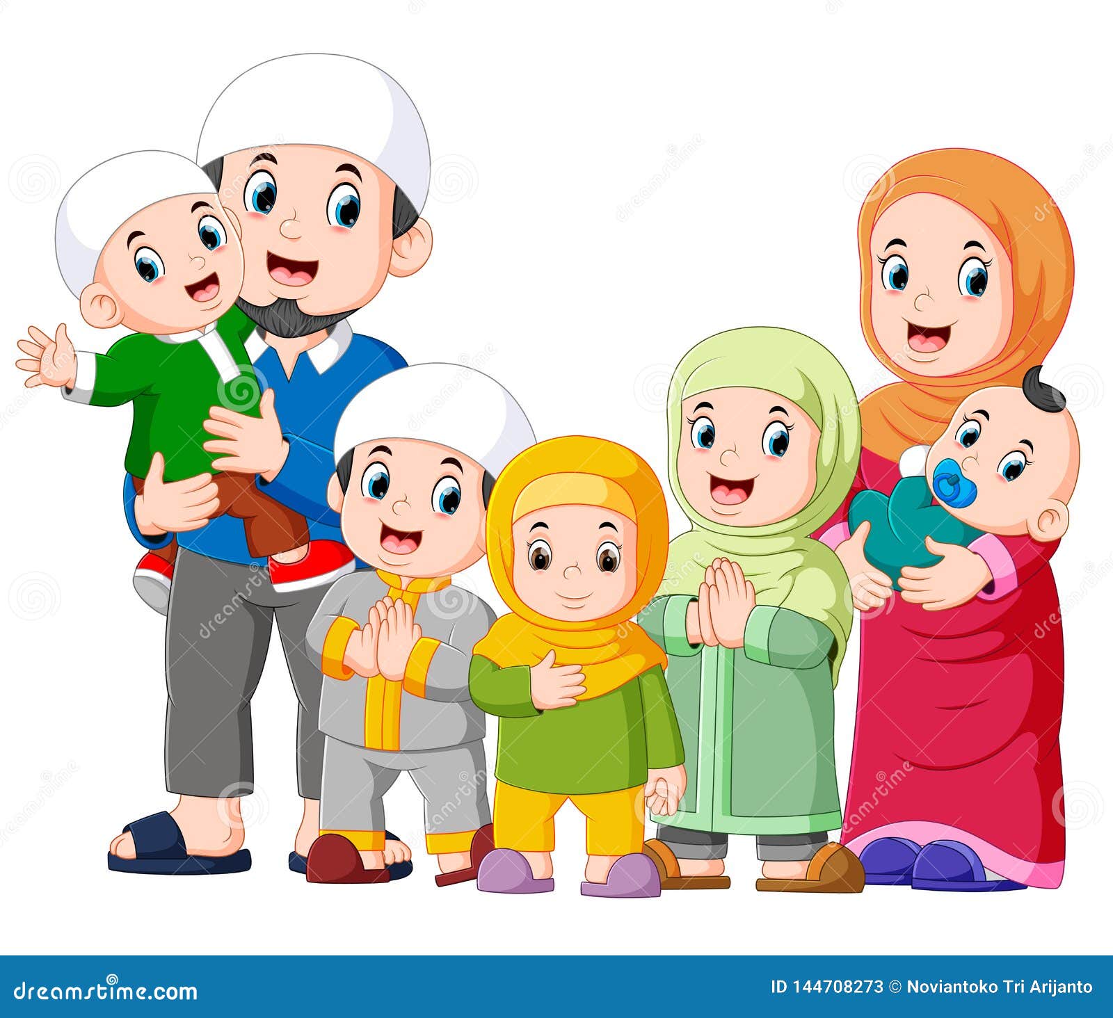 A Muslim Family  With Five Children Are Celebrating Ide 