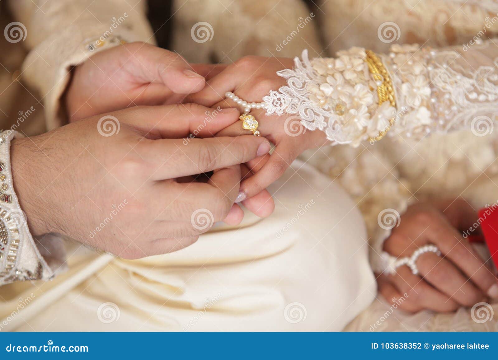 Muslim Groom Wears the Ring Bride Stock Photo Image of celebration, evening 103638352