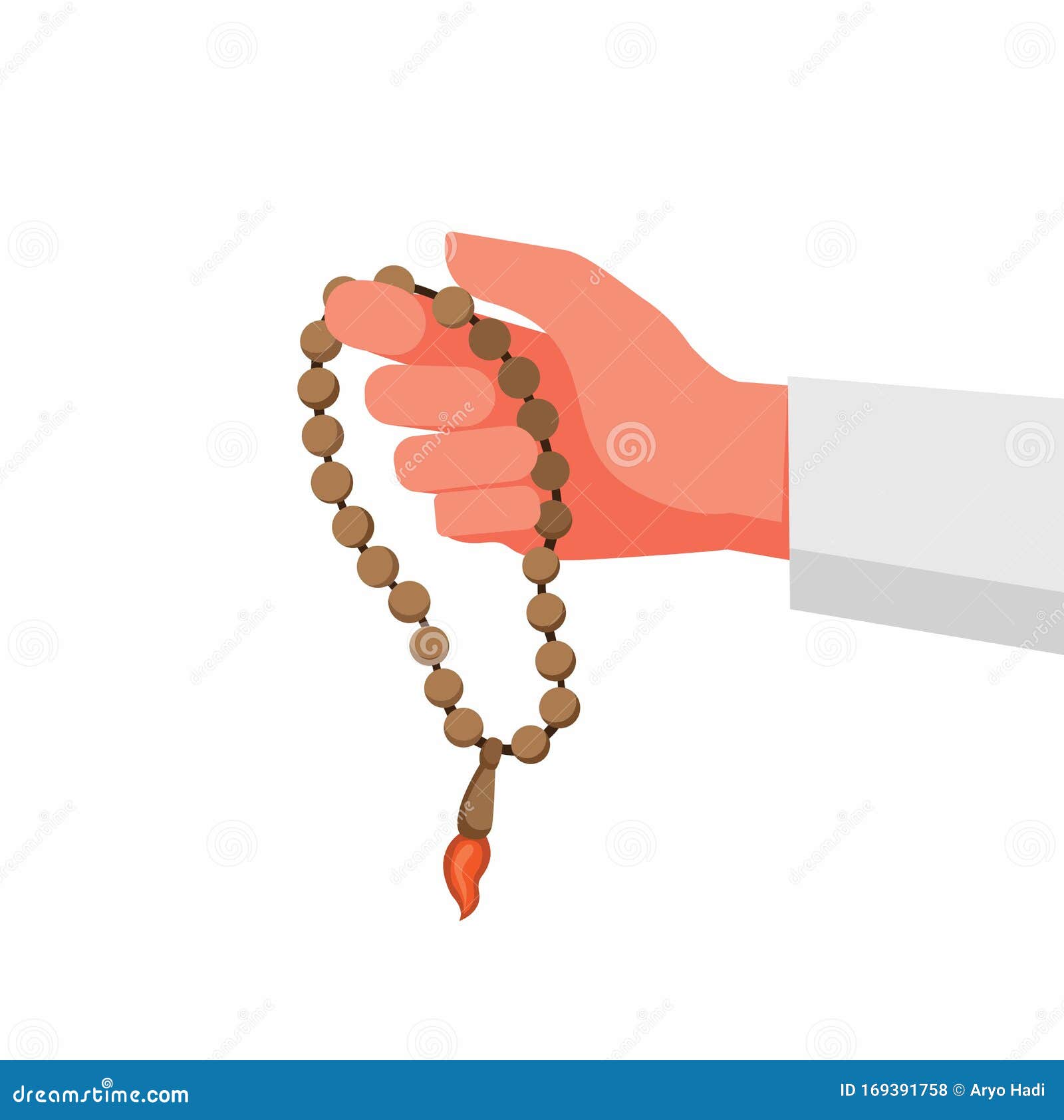 muslim hand holding prayer beads, dhikr, islam religion pray in cartoon flat  editable 