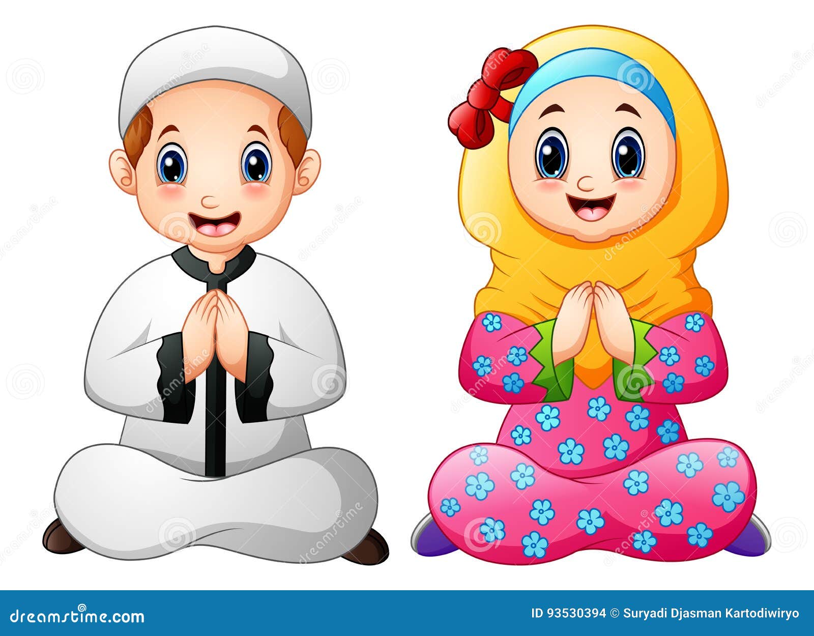 Muslim Kid Cartoon Greeting Stock Vector - Illustration of character