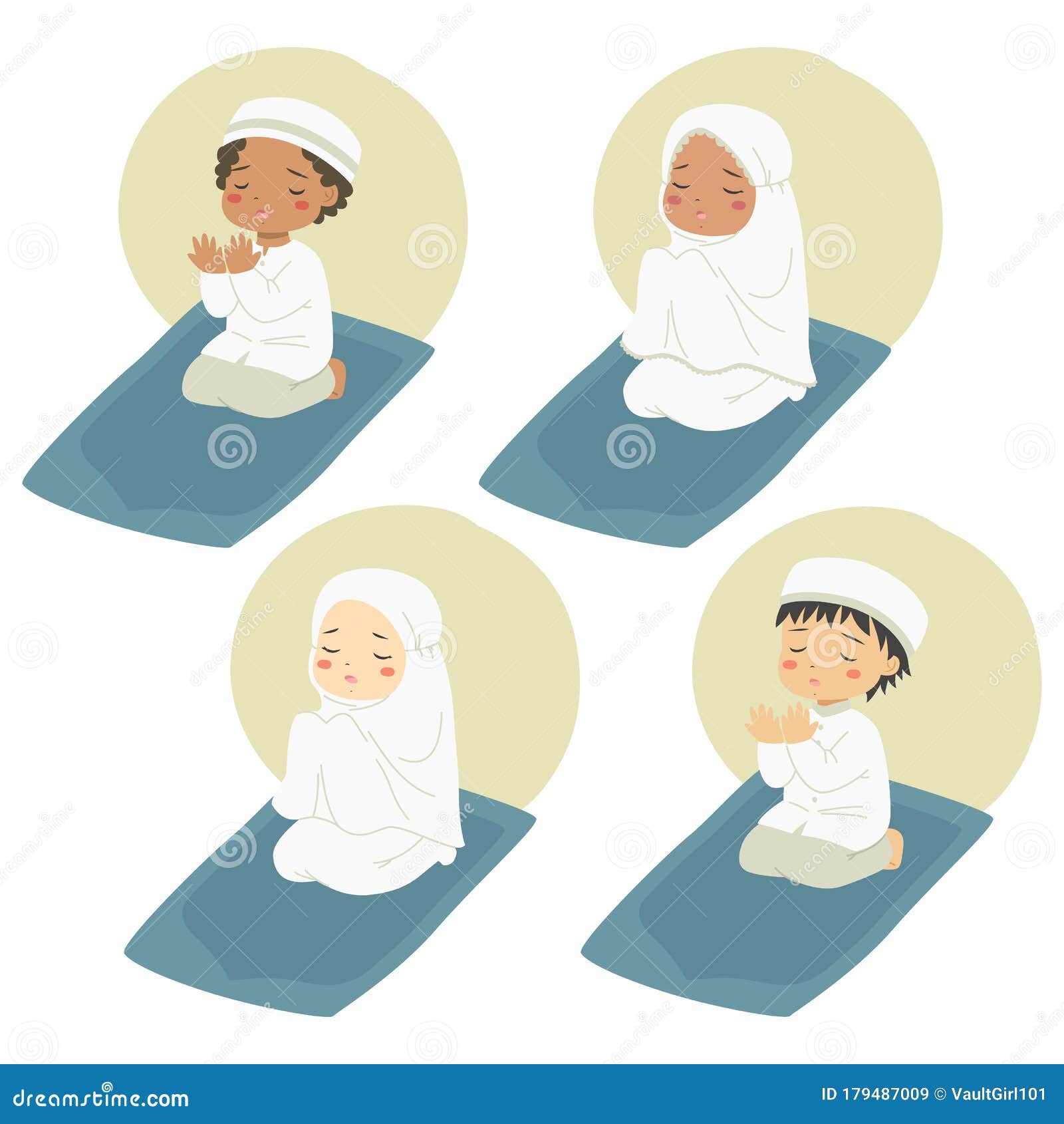 Muslim Kids Praying, Cartoon Vector Set Stock Vector - Illustration of  collection, spiritually: 179487009