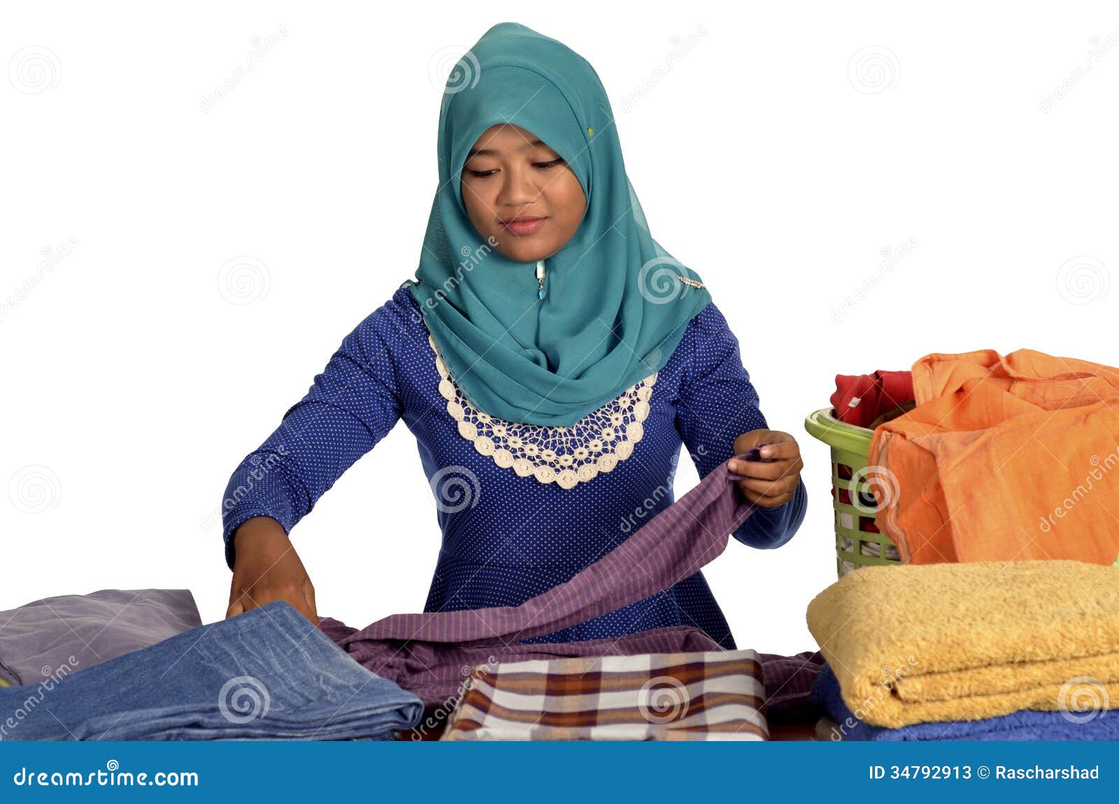 Muslim Lady Folding Clothes Stock Image Image of beauty, happy 34792913
