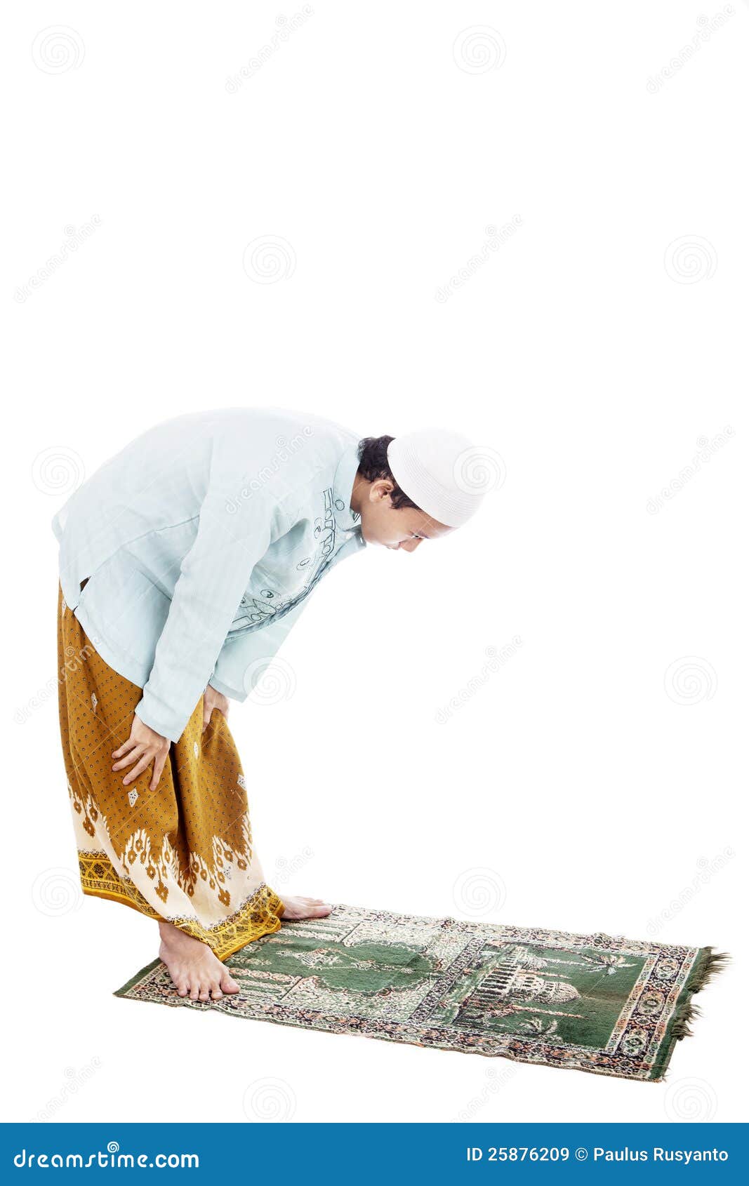 Muslim Man Bowing on Prayer Mat Stock Image Image of isolated, devoted 25876209