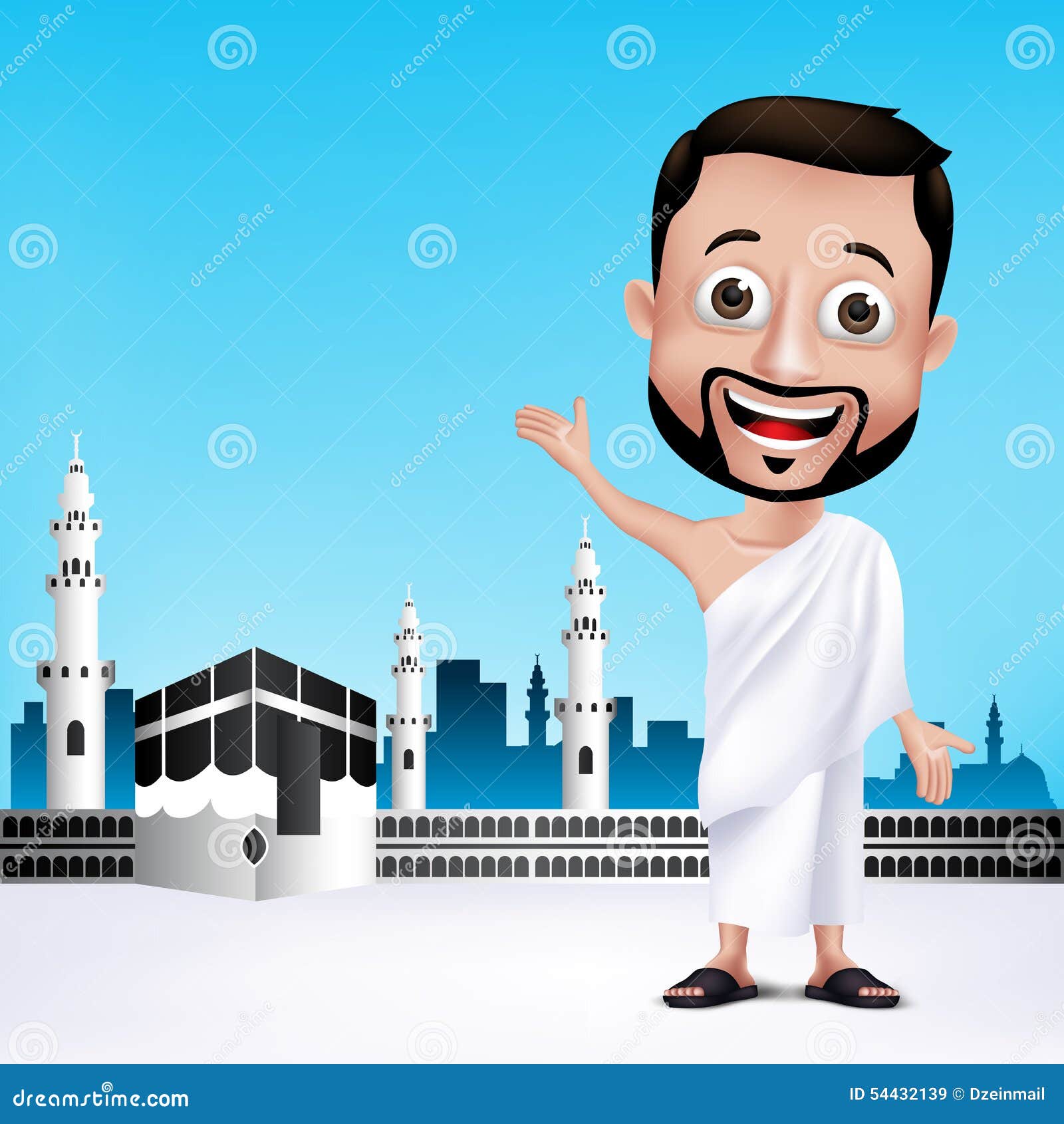 muslim man characters wearing ihram cloths for performing hajj or umrah