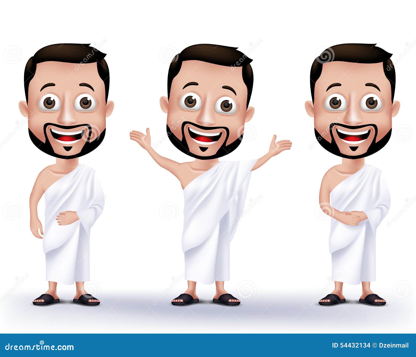 muslim man characters wearing ihram cloths for performing hajj or umrah