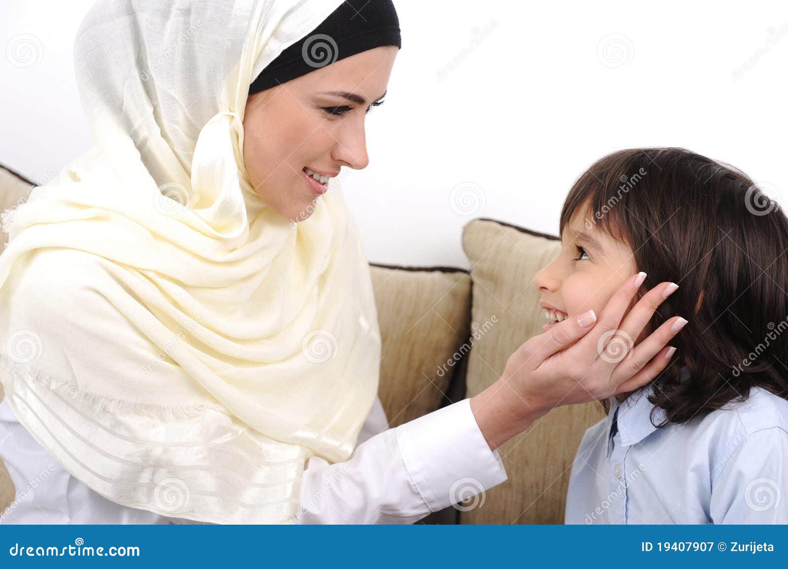 muslim mother and son relaxing