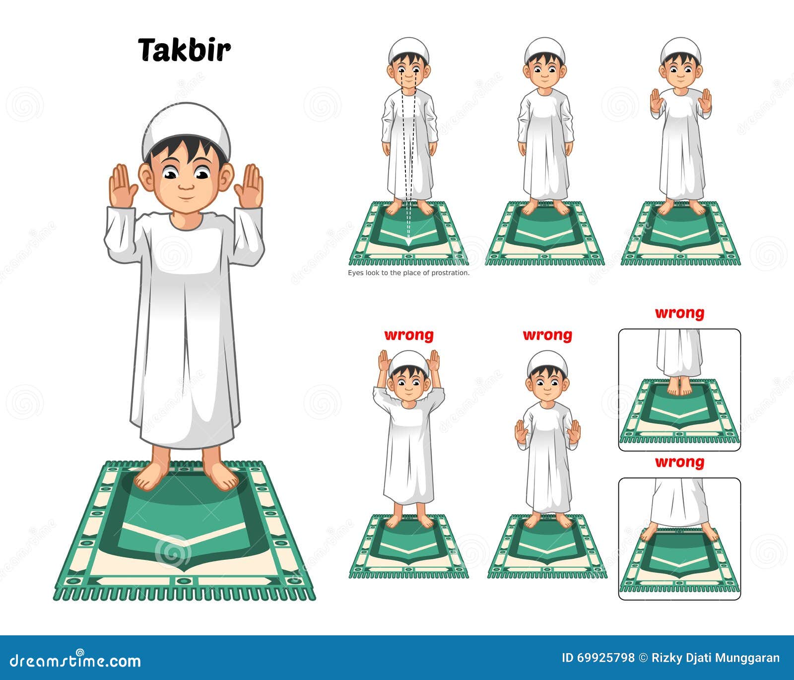 muslim prayer position guide step by step perform by boy standing and raising the hands with wrong position