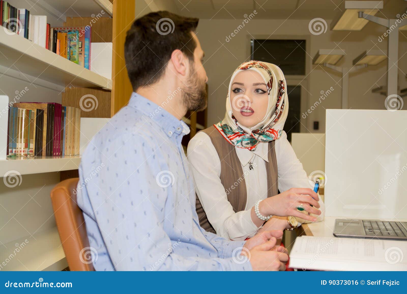 Muslim students in library stock photo. Image of human - 90373016