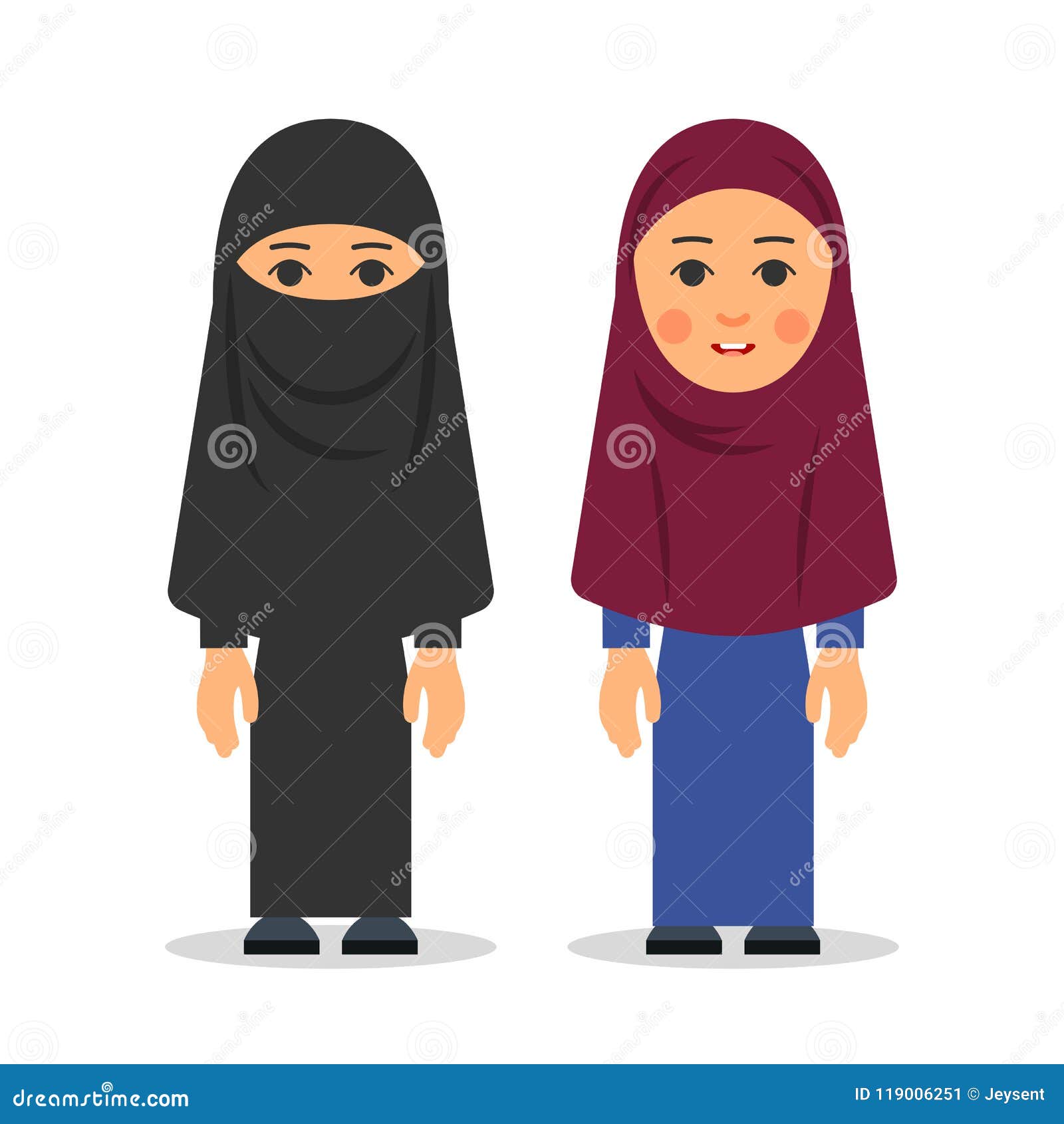 Muslim Woman or Arab Woman. Cartoon Character Stand in the Traditional ...