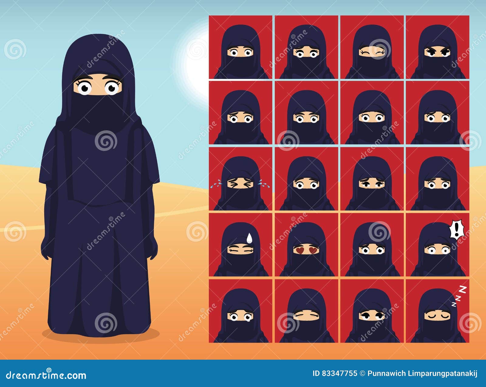 Muslim Woman Niqab Cartoon Emotion Faces Vector Illustration Stock Vector -  Illustration of happy, person: 83347755