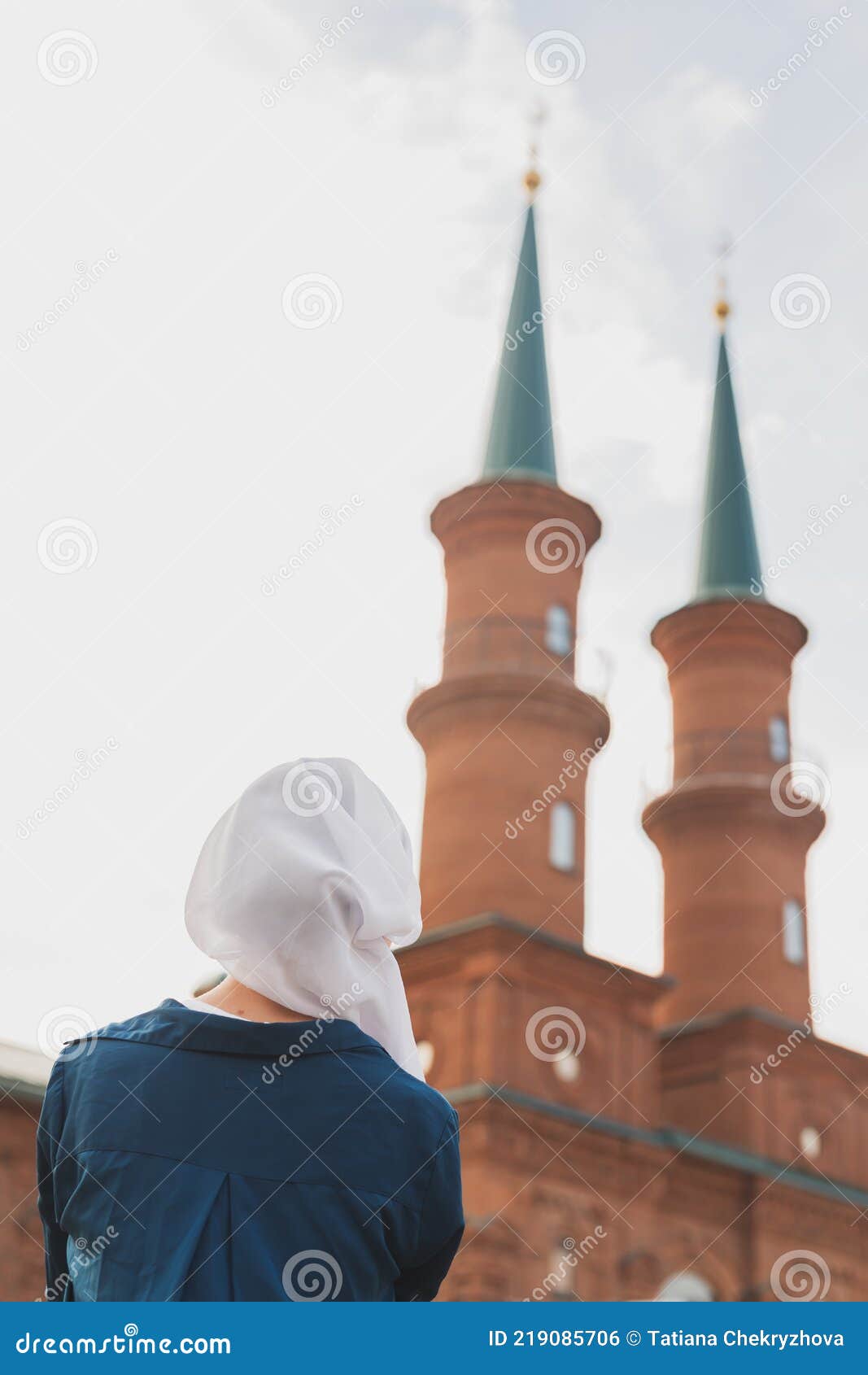 Muslim Woman Prayer Wear Hijab Fasting Pray To Allah on Mosque ...